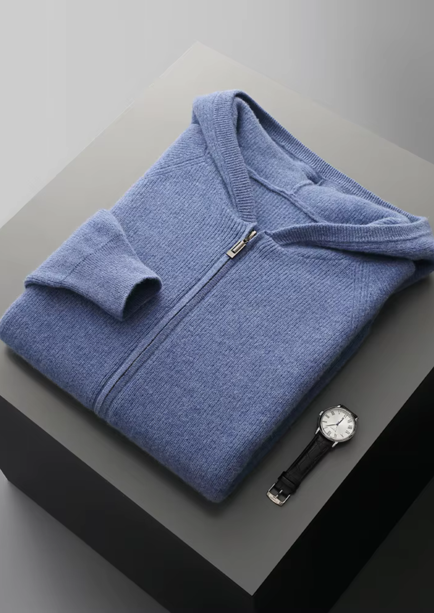 Merino Wool Extra-Fine Ribbed Hoodie With Zip