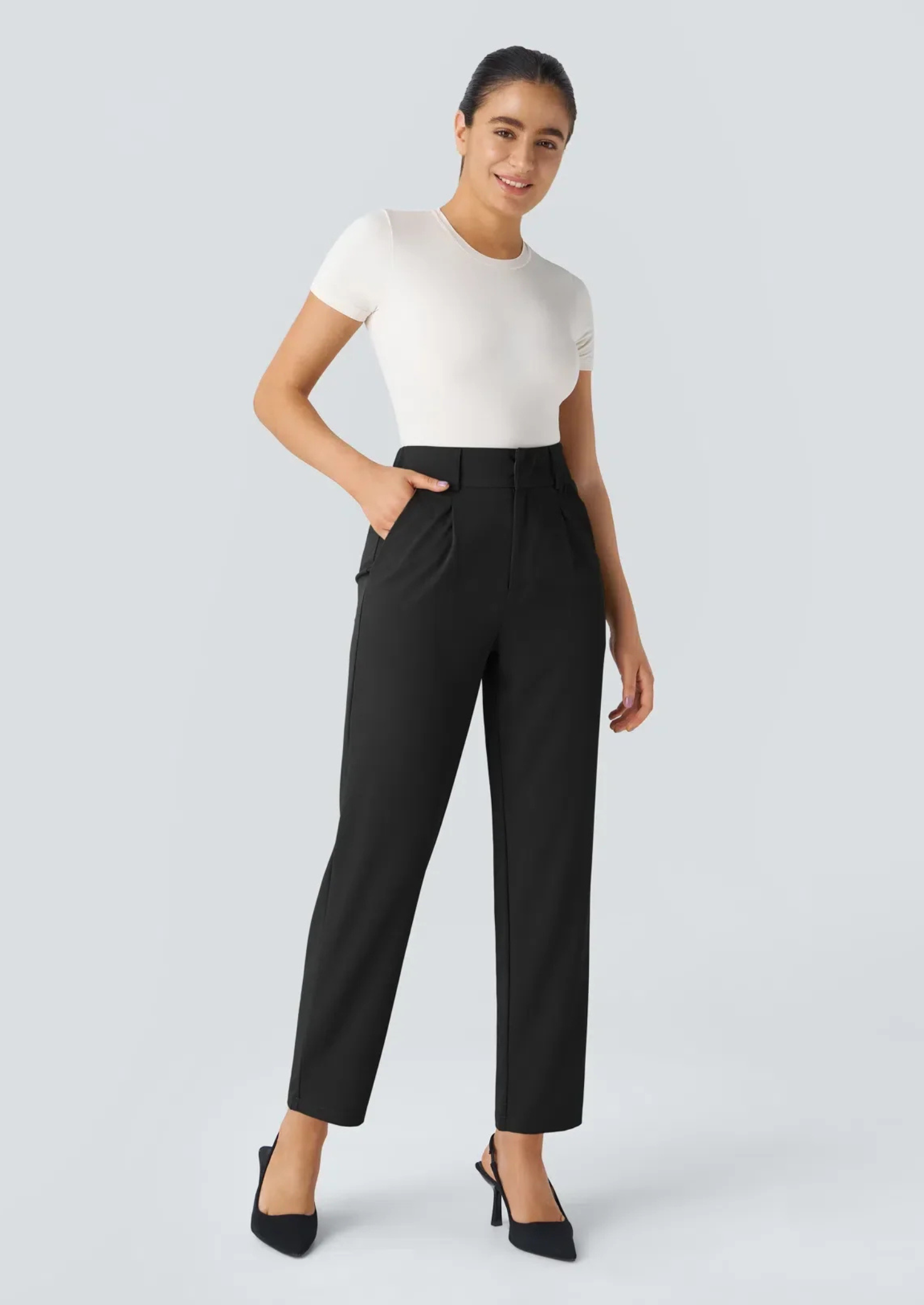 Women’s High-Waist Stretch Slim-Fit Trousers with Side Pockets