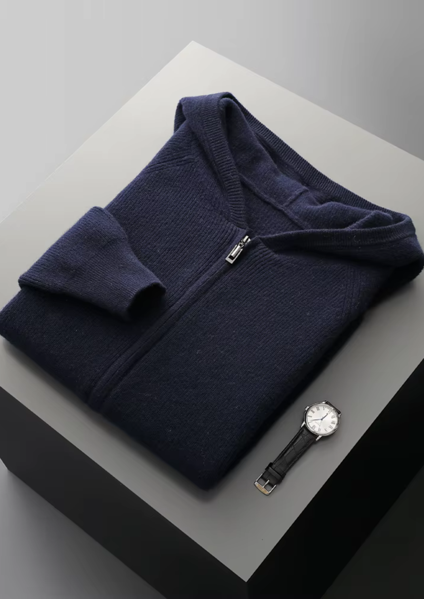 Merino Wool Extra-Fine Ribbed Hoodie With Zip