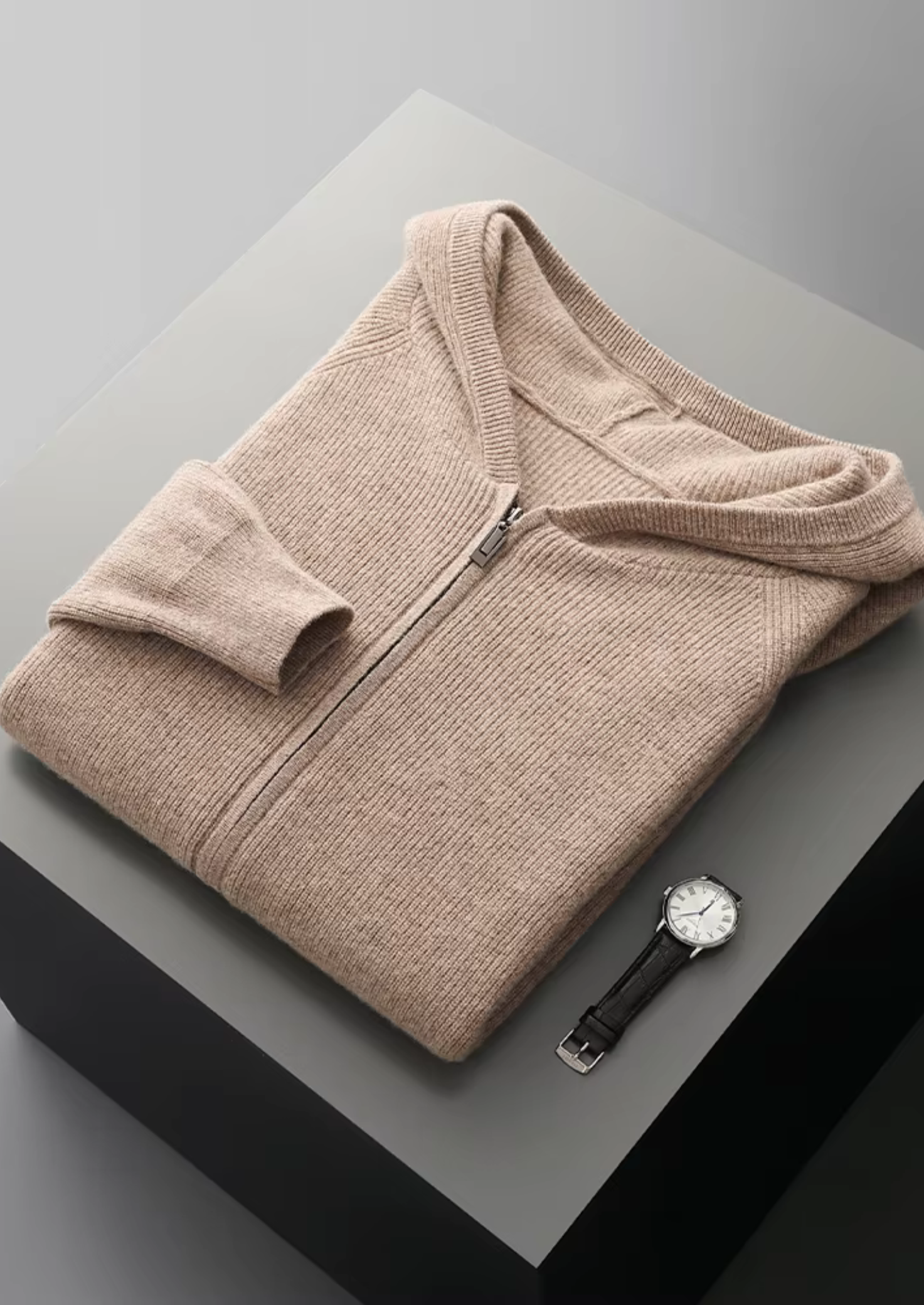 Merino Wool Extra-Fine Ribbed Hoodie With Zip