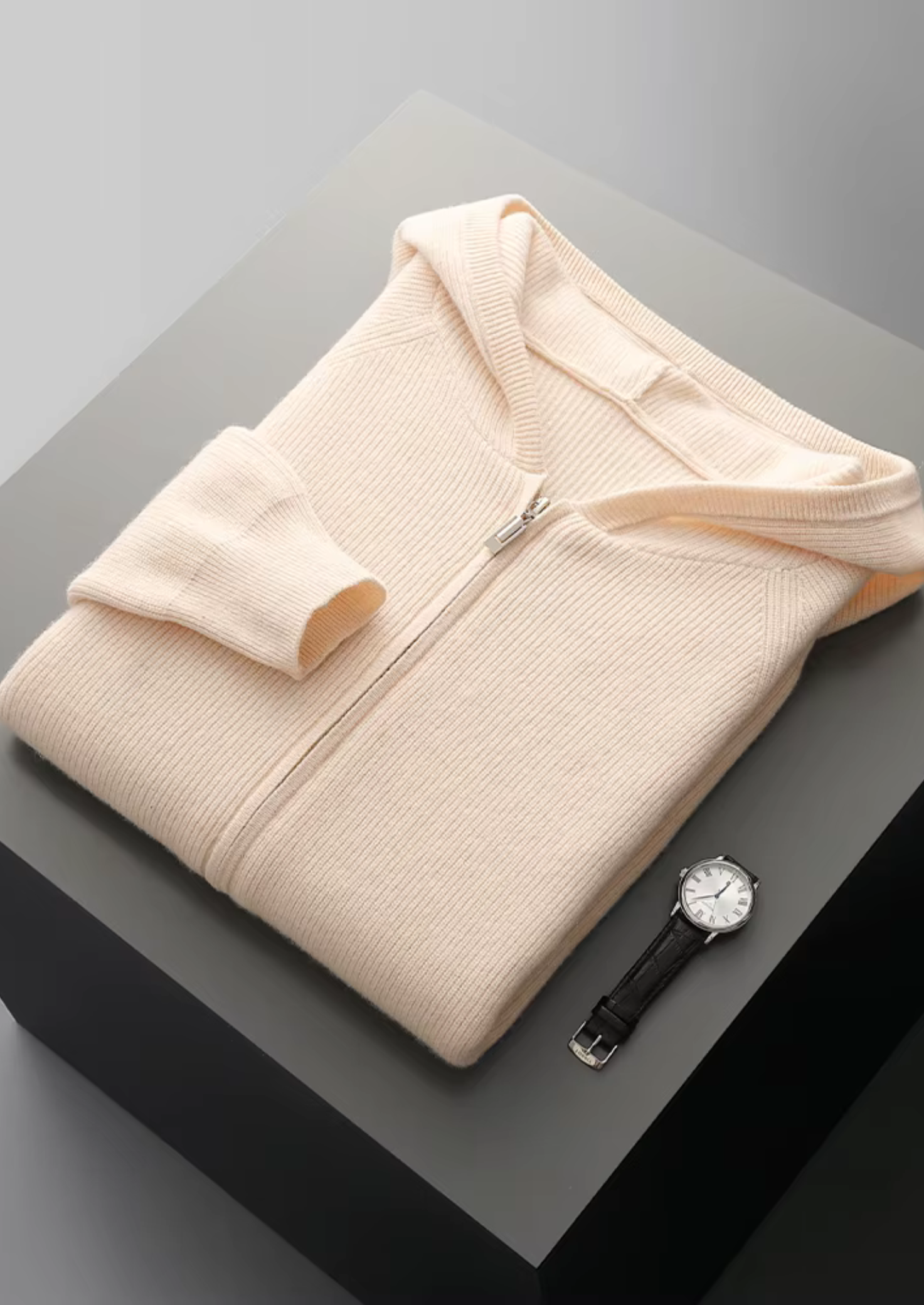 Merino Wool Extra-Fine Ribbed Hoodie With Zip