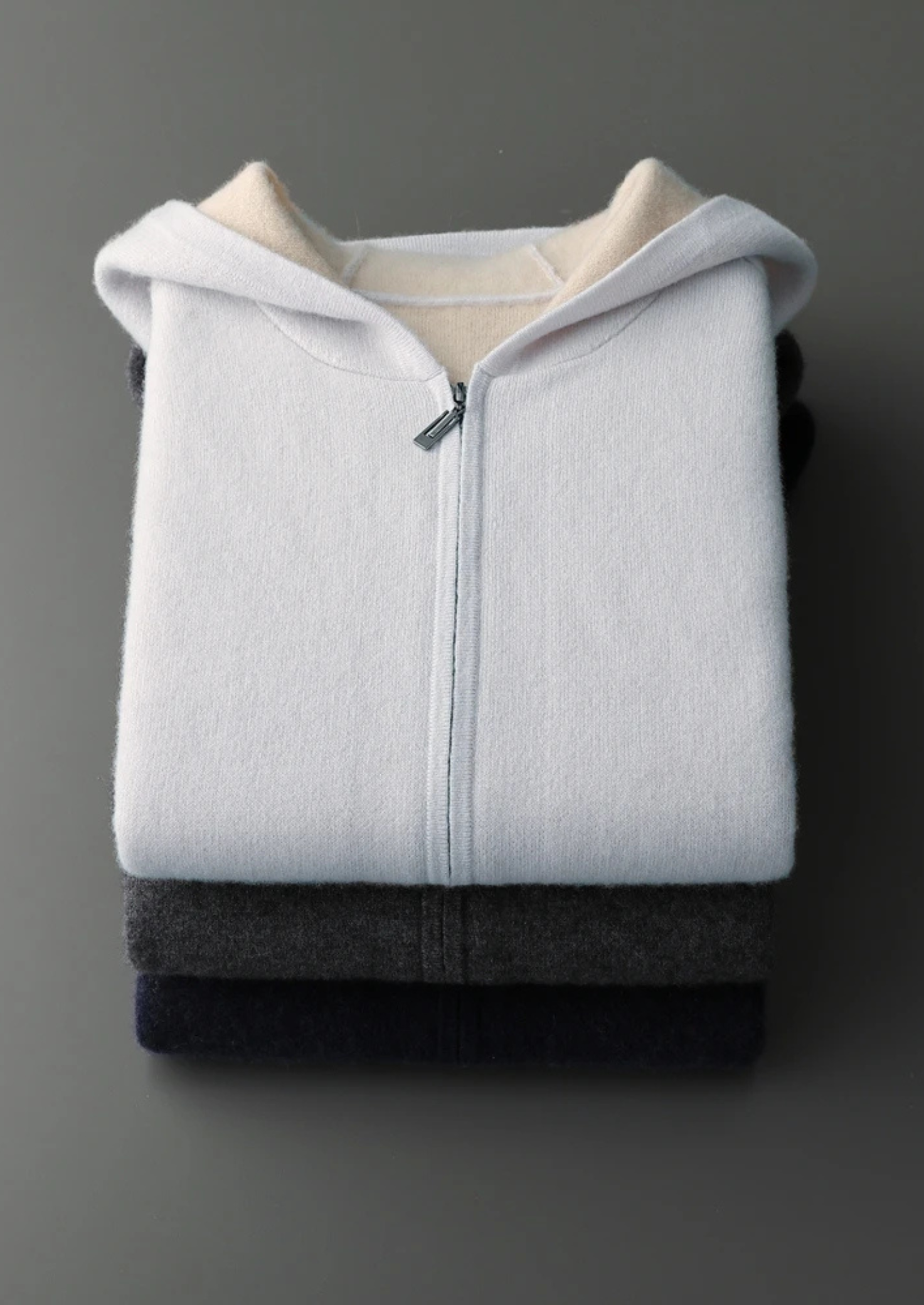 Premium Cashmere Zip Hoodie Two-Tone