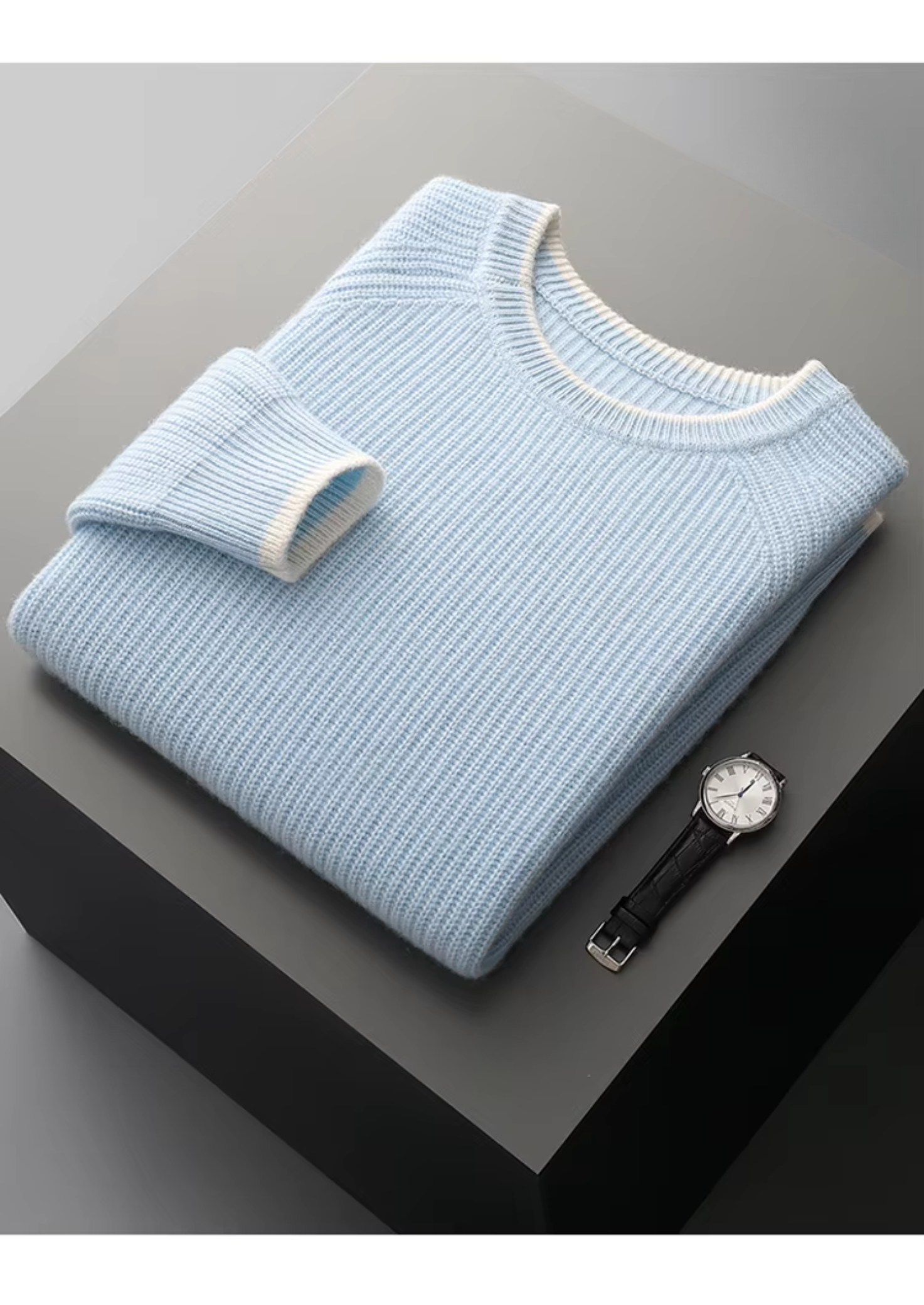 Merino Wool Extra-Fine Crewneck Two-Tone