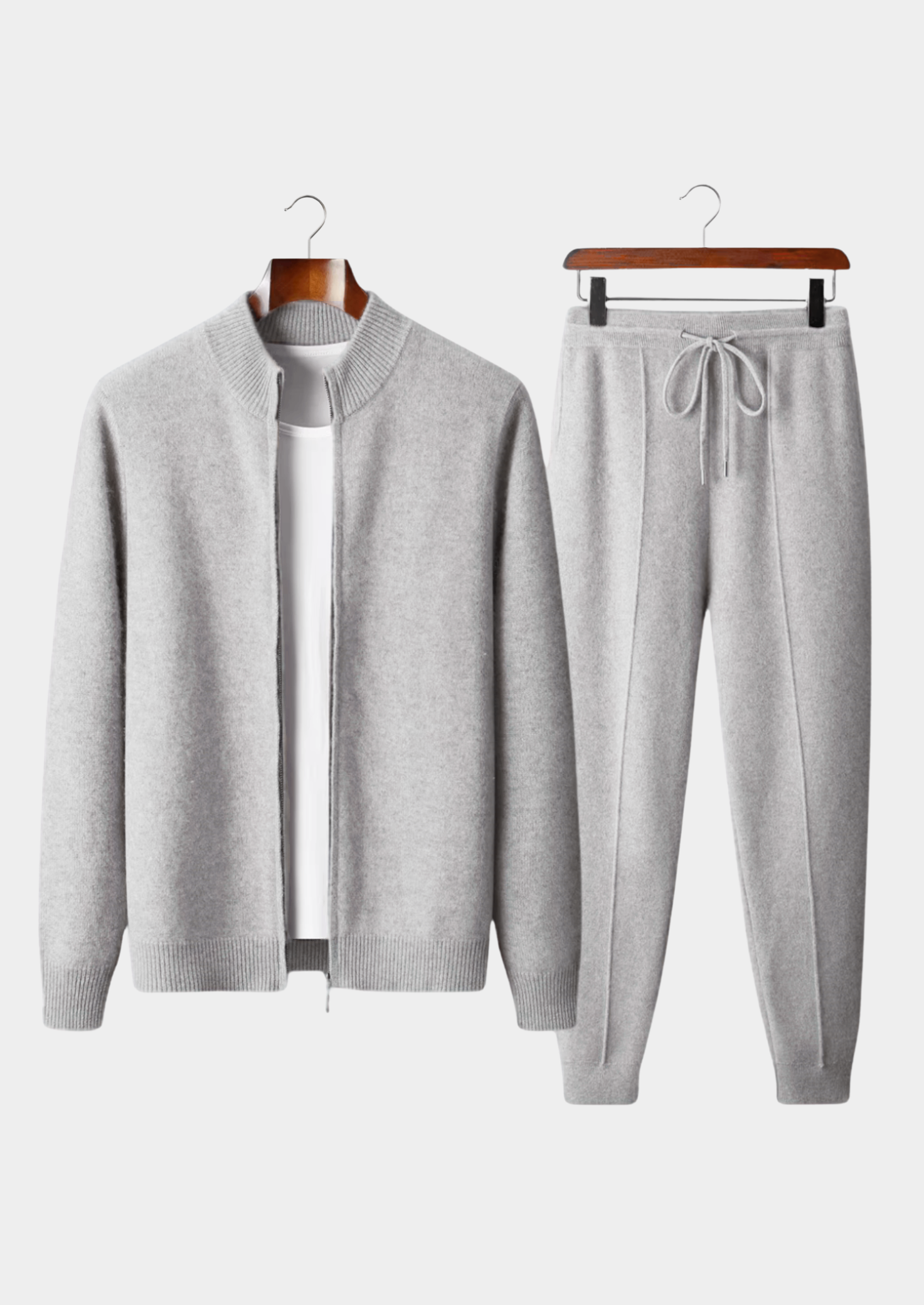 Men’s Extra-Fine Merino Wool Knit Lounge Set – Light Gray