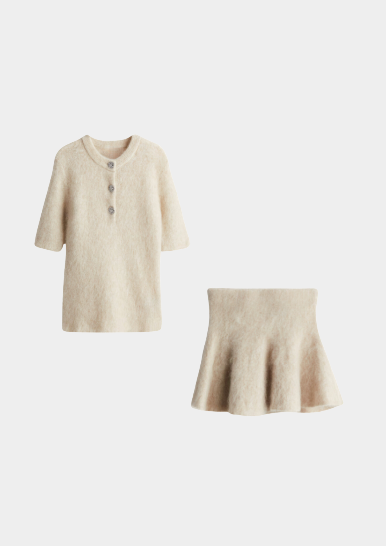Women’s Mohair-Blend Knit Co-Ord Set with Skirt and Short-Sleeve Top