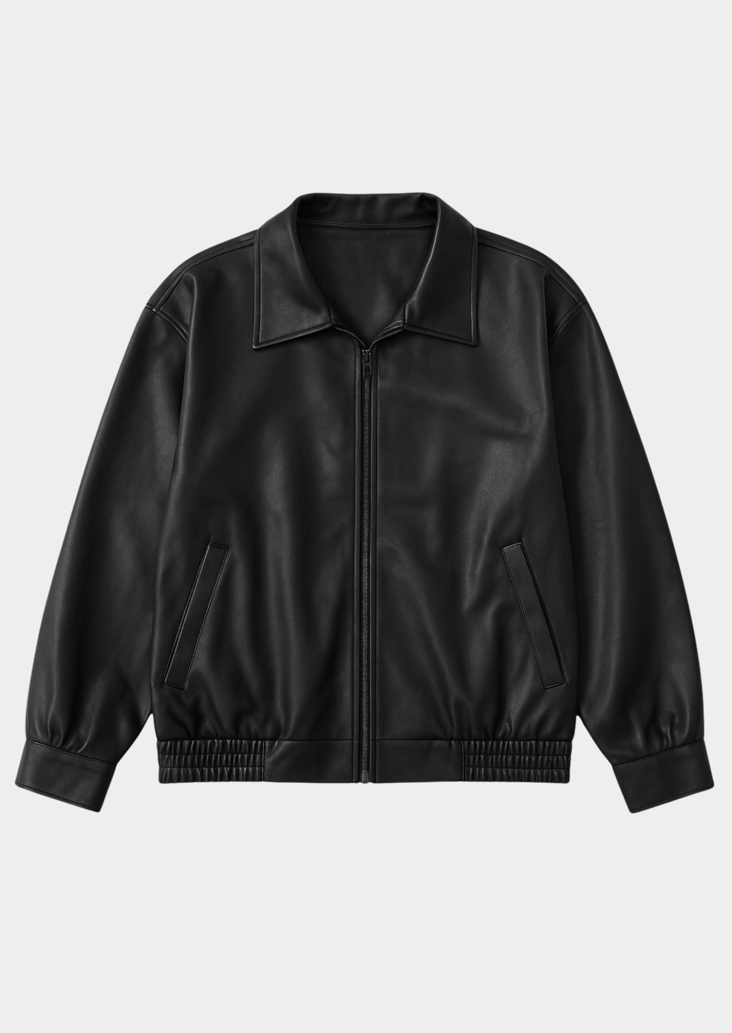 Women's Classic Leather Jacket - Zip-Up Oversized Fit