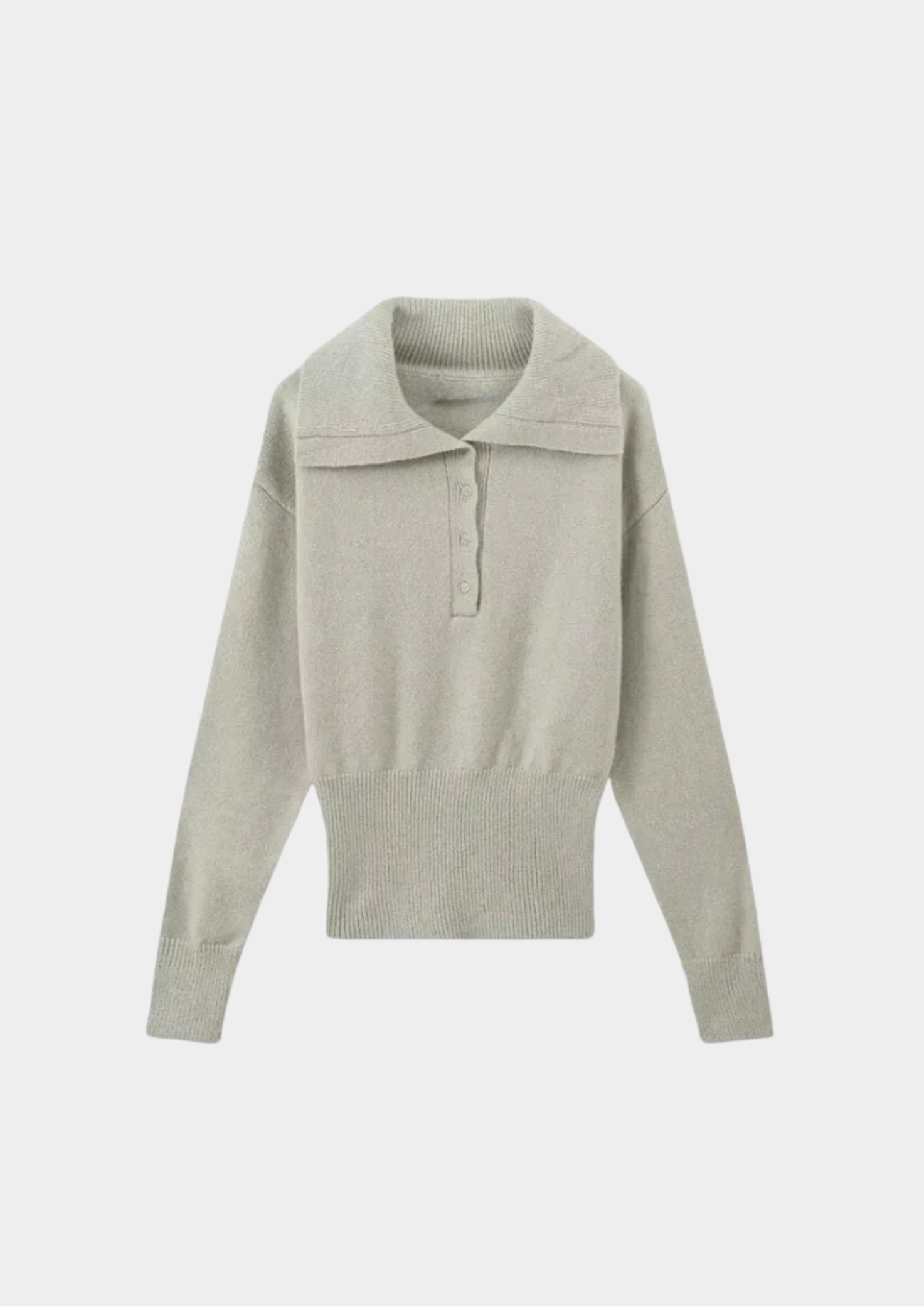 Knitted Sweater with Button Collar and Ribbed Waistband Women