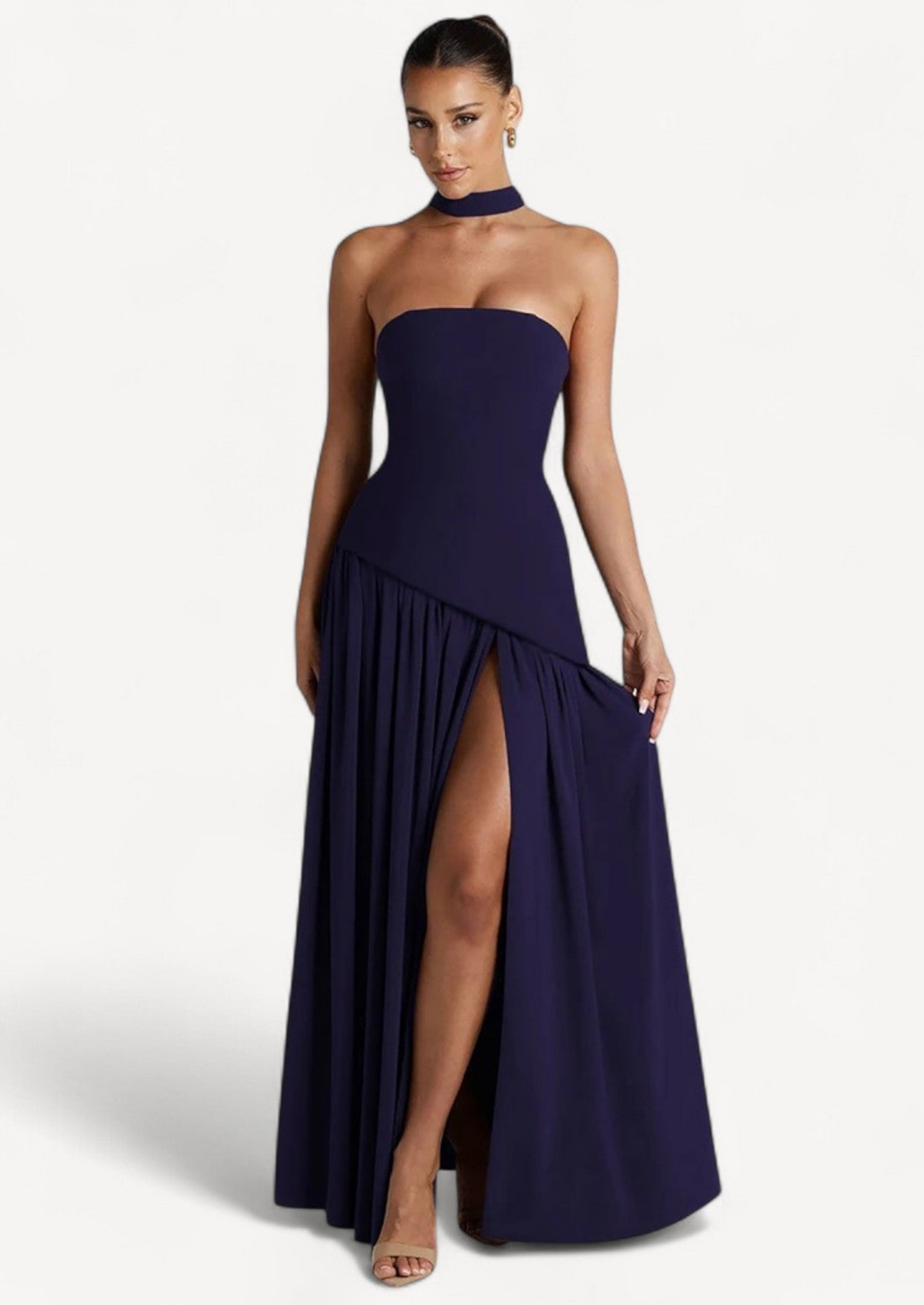 Strapless Maxi Dress with Detachable Scarf | Wedding Guest Gown Women