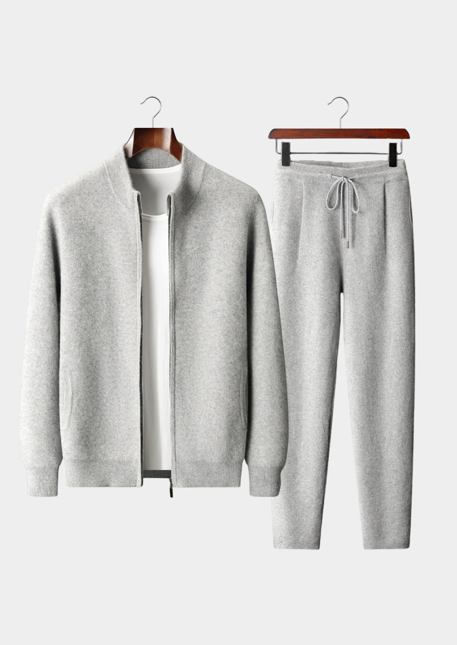 Men’s Zip-Up Cashmere Knit Set with Ribbed Details