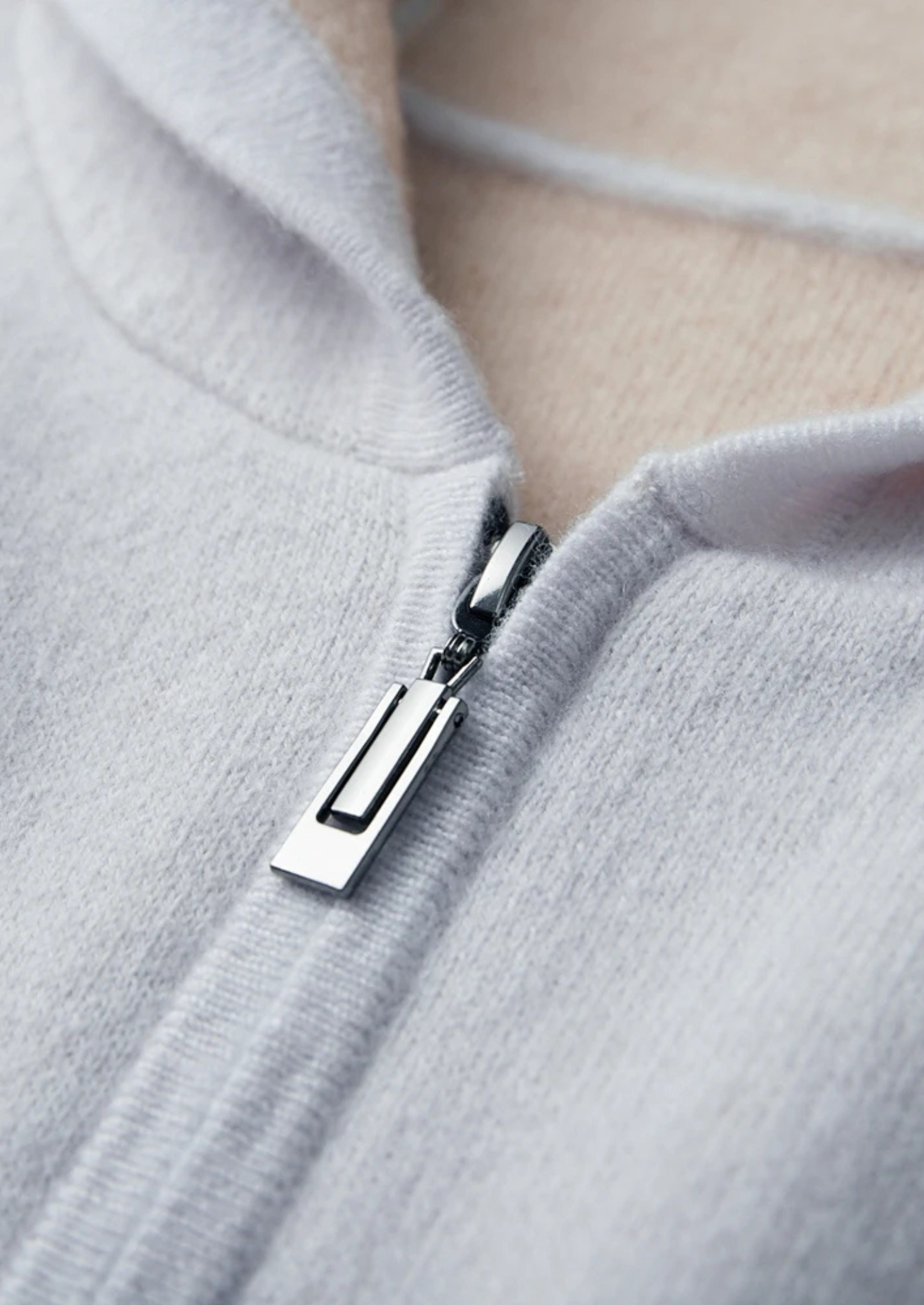Premium Cashmere Zip Hoodie Two-Tone