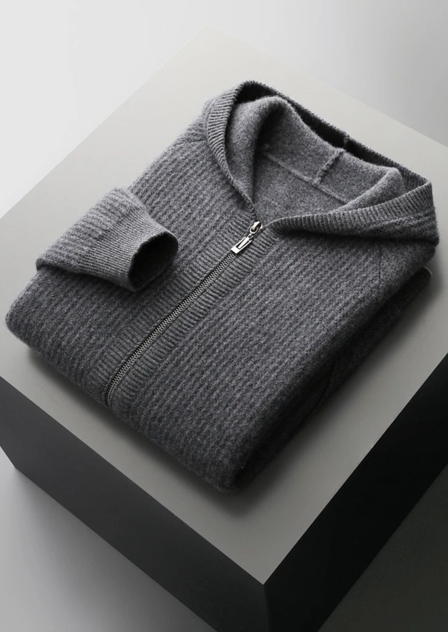 Men’s Ribbed Knit Zip Hoodie in Merino Wool Extra-Fine