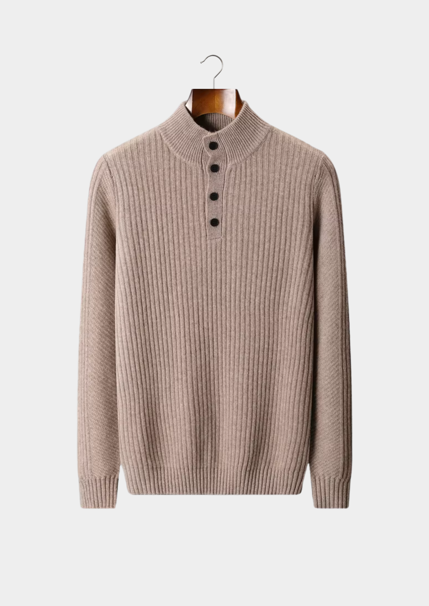 Men’s Extra-Fine Merino Wool Ribbed Henley Knit Sweater