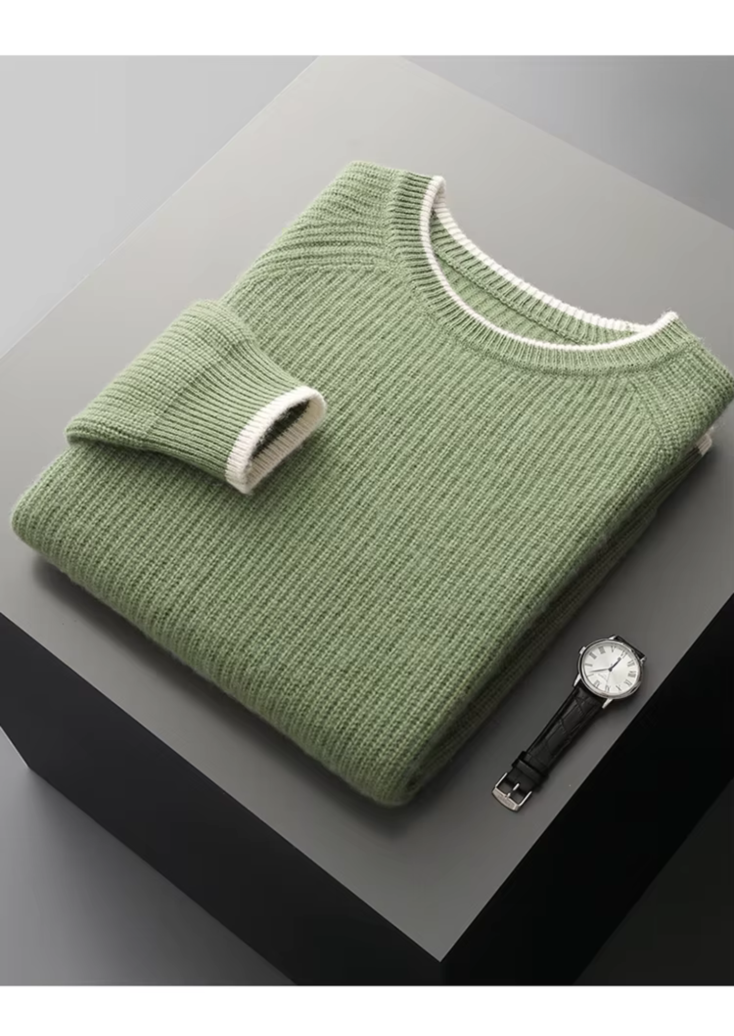 Merino Wool Extra-Fine Crewneck Two-Tone