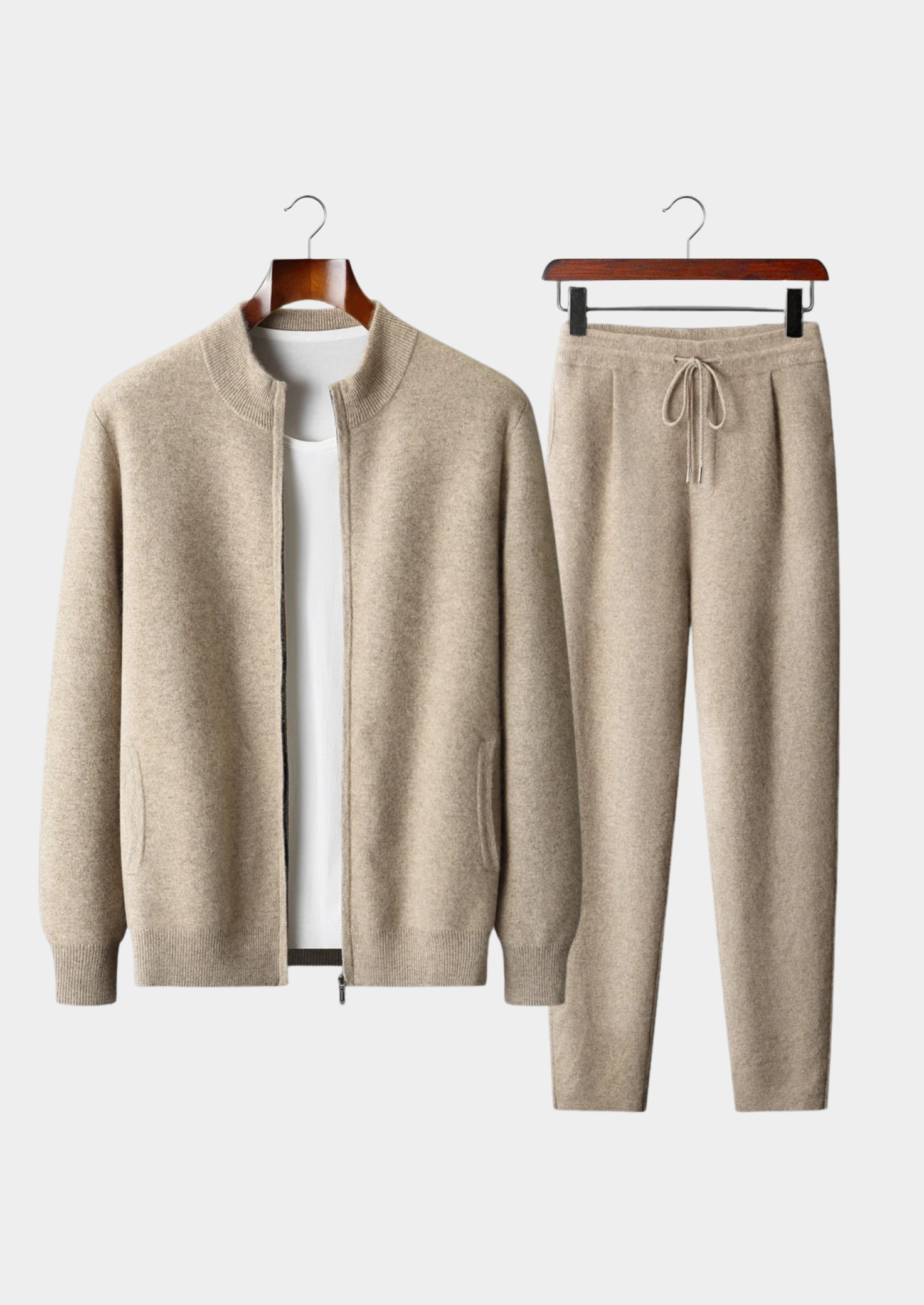 Men’s Zip-Up Cashmere Knit Set with Ribbed Details