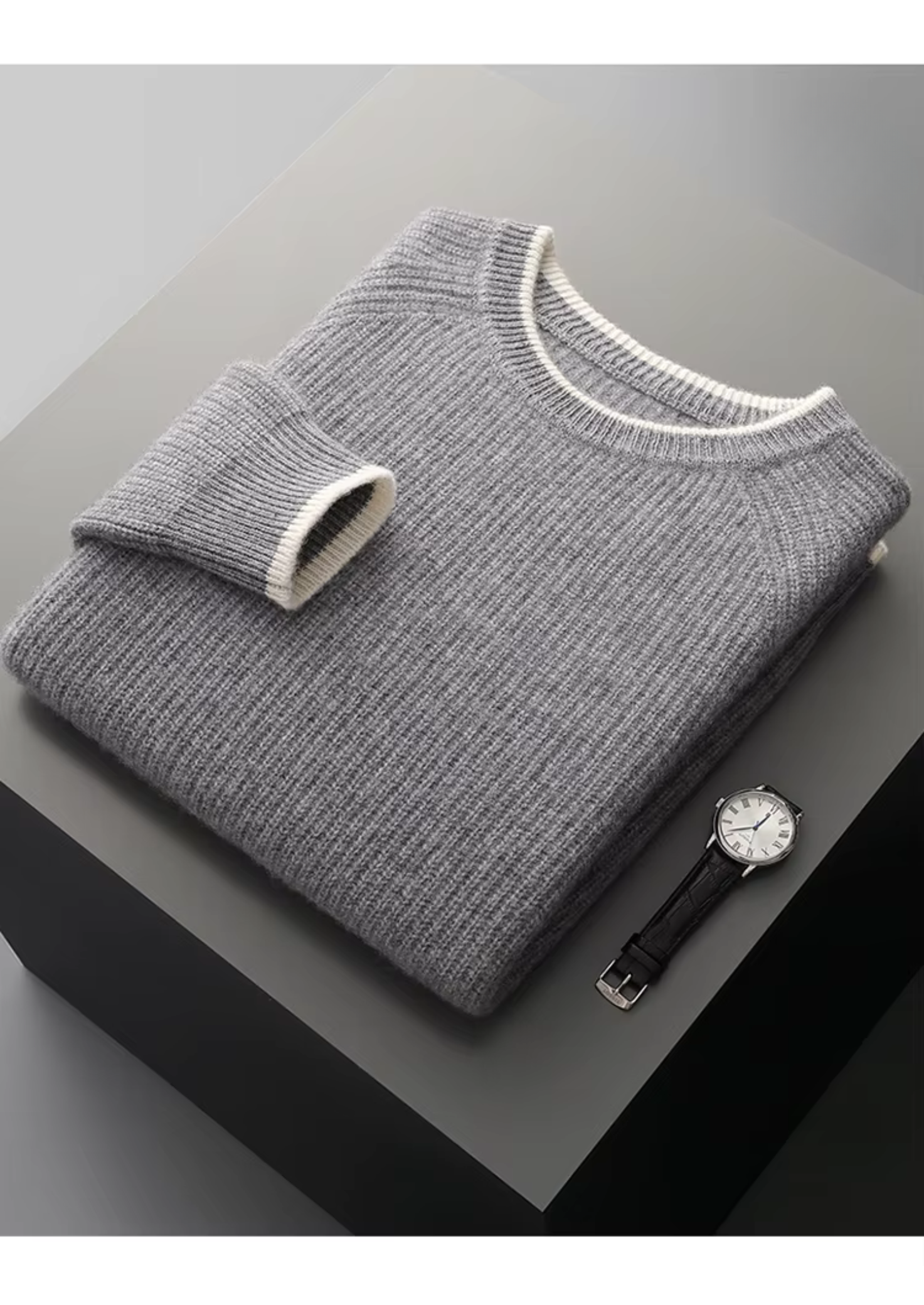 Merino Wool Extra-Fine Crewneck Two-Tone