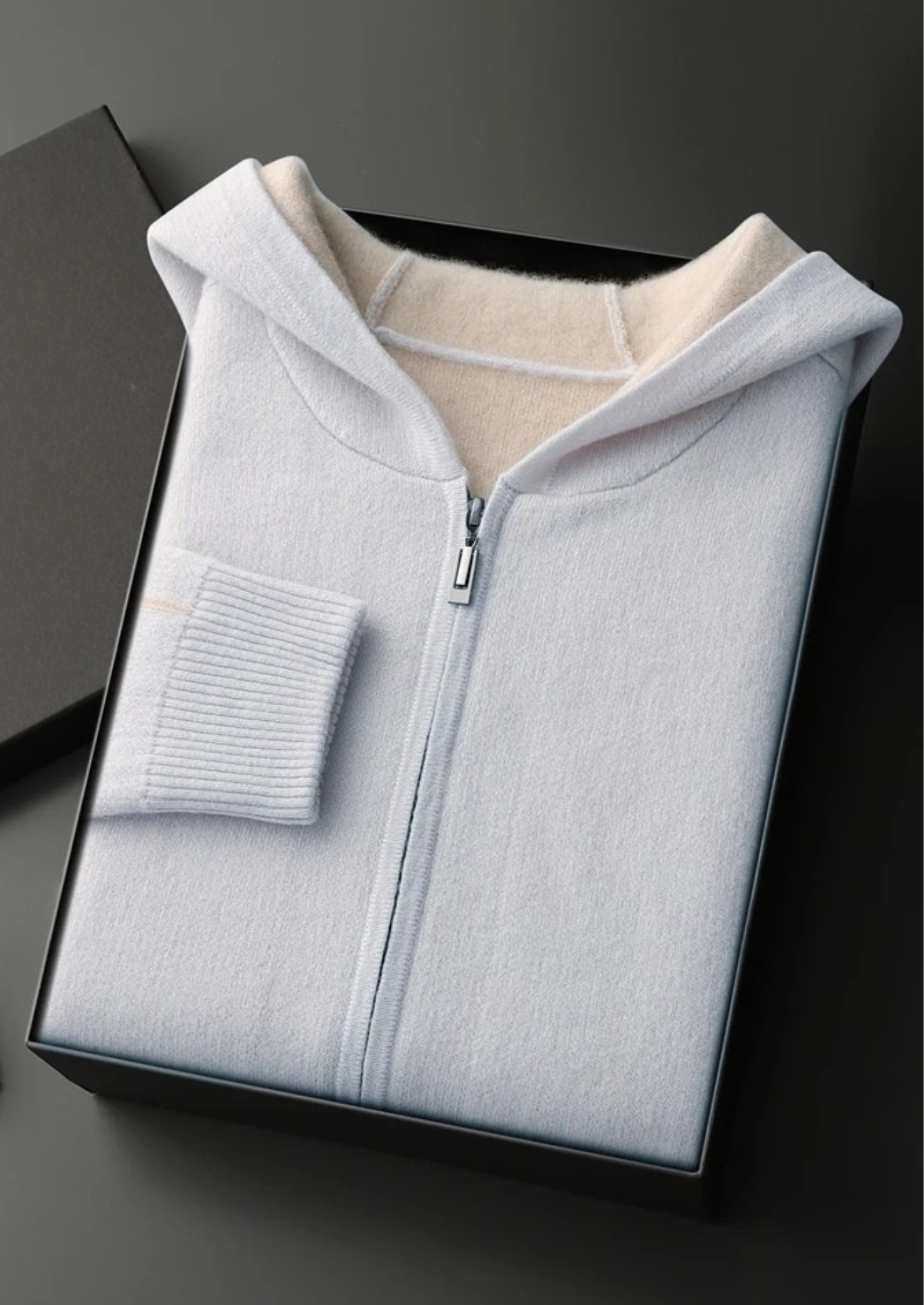 Premium Cashmere Zip Hoodie Two-Tone
