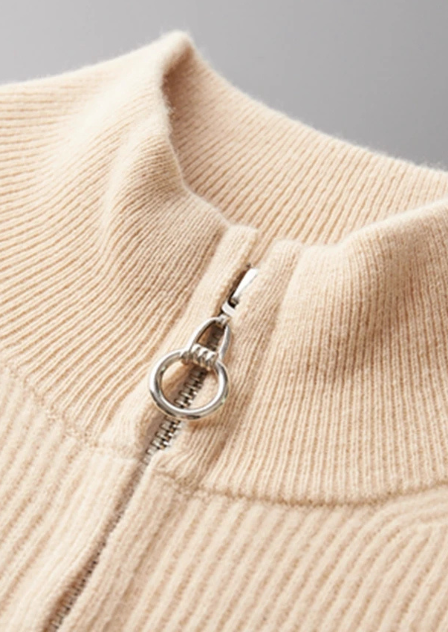 Extra-Fine Merino Wool Ribbed Cardigan With Zip