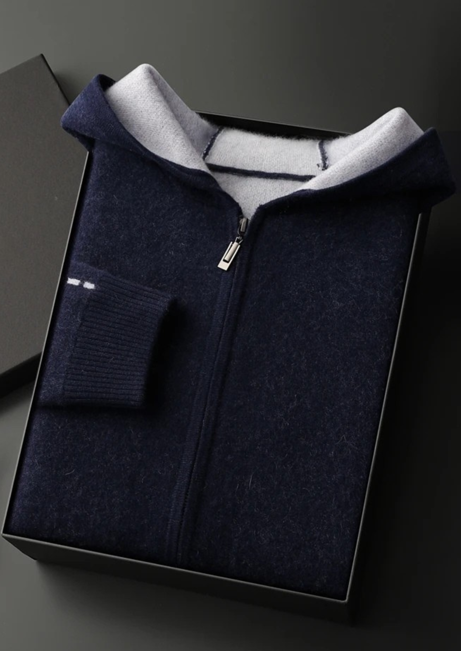 Premium Cashmere Zip Hoodie Two-Tone
