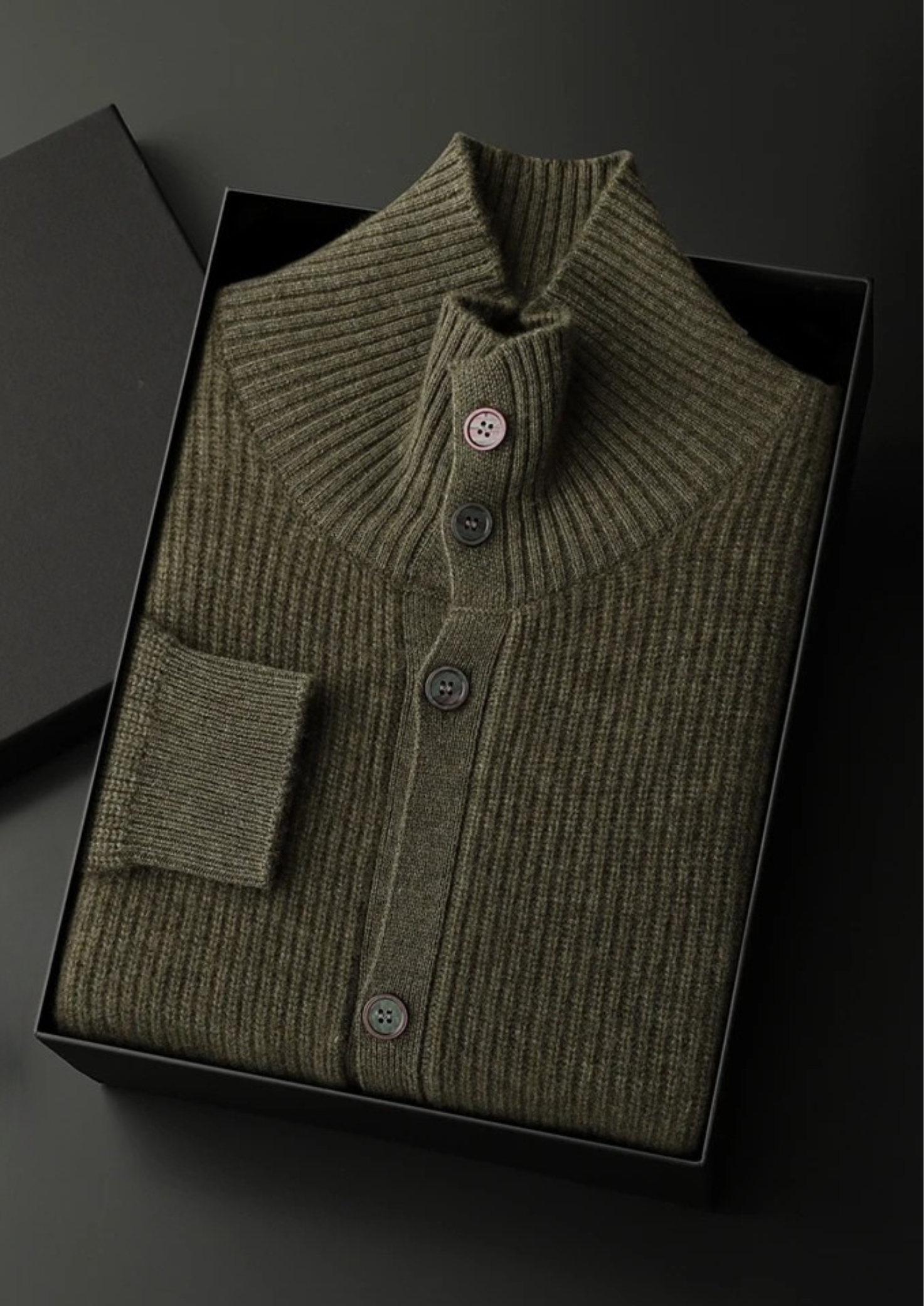 Men’s Button-Up Cashmere Cardigan with Ribbed Collar