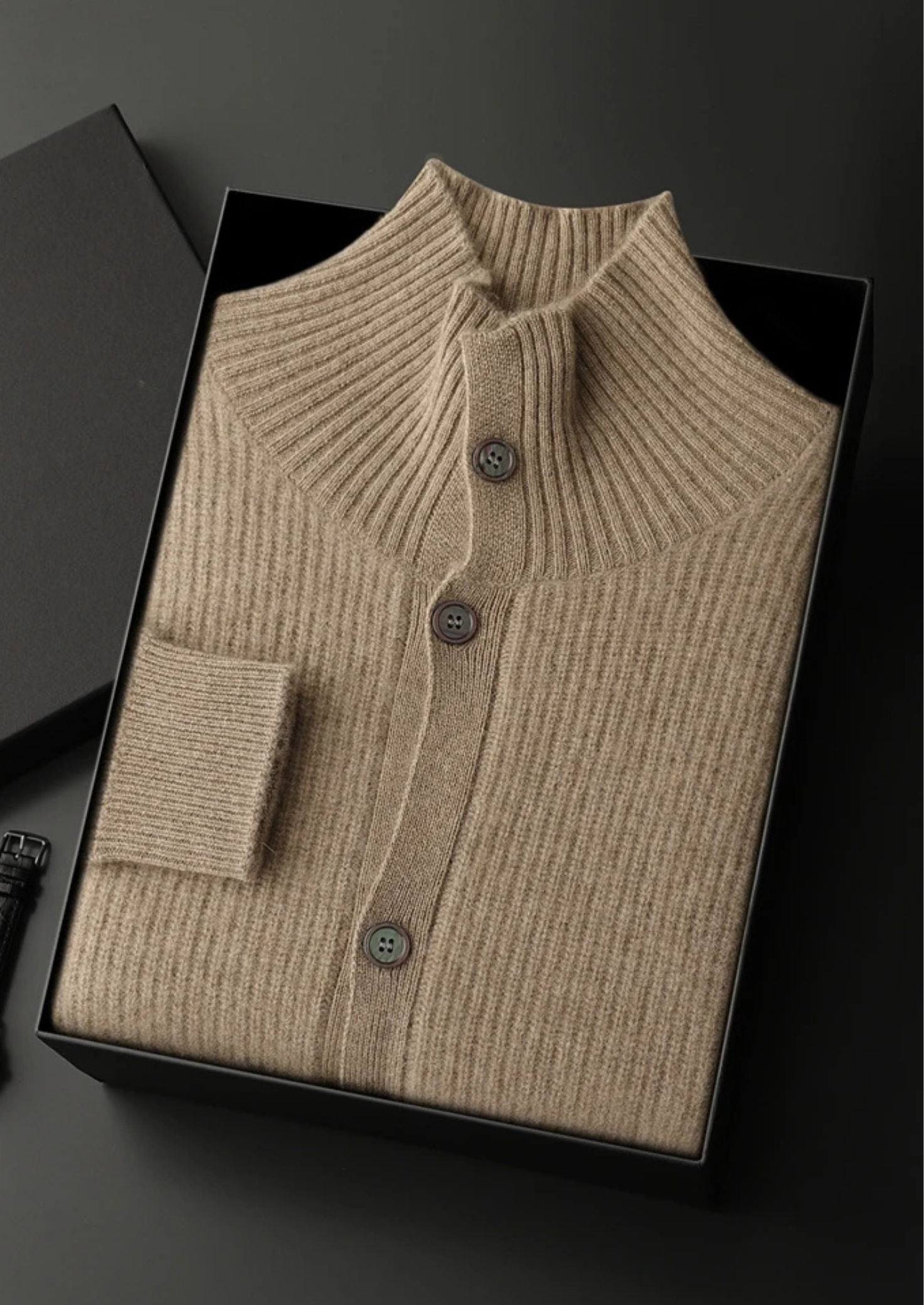 Men’s Button-Up Cashmere Cardigan with Ribbed Collar