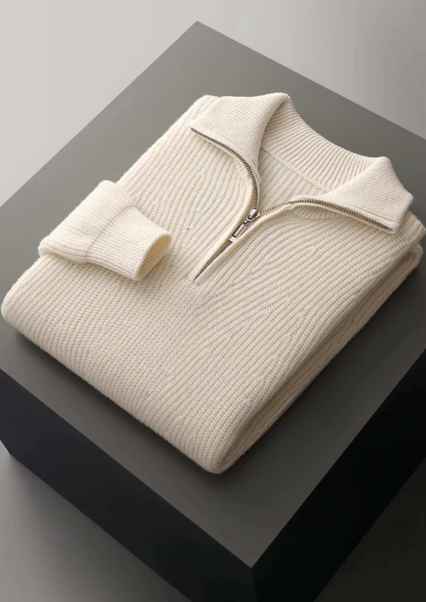 Men’s Extra-Fine Merino Wool Textured Half-Zip Knit Sweater