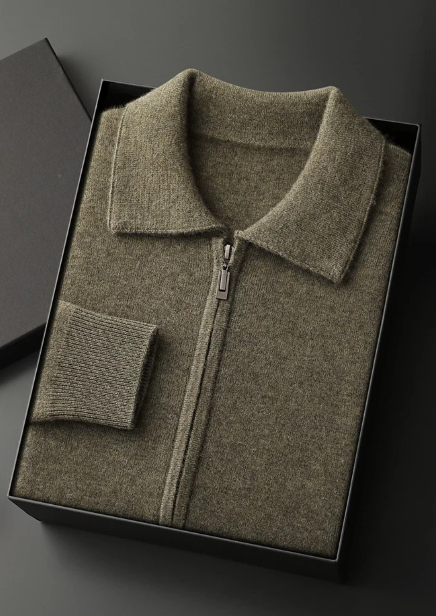 Men’s Cashmere Polo-Style Zip Knit Cardigan