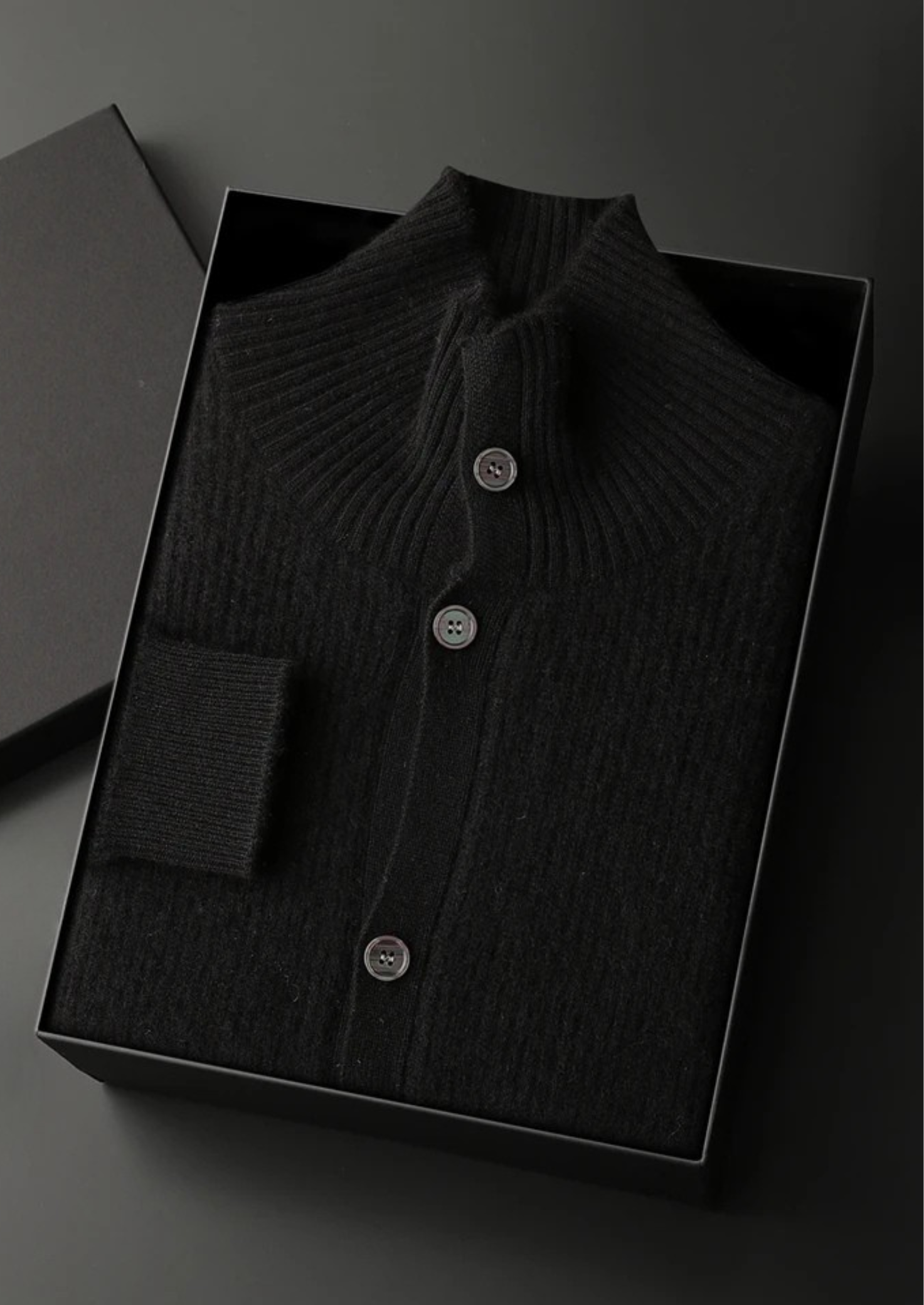 Men’s Button-Up Cashmere Cardigan with Ribbed Collar