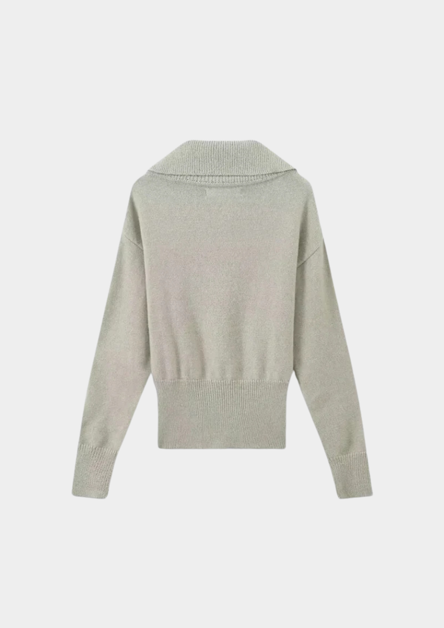 Knitted Sweater with Button Collar and Ribbed Waistband Women