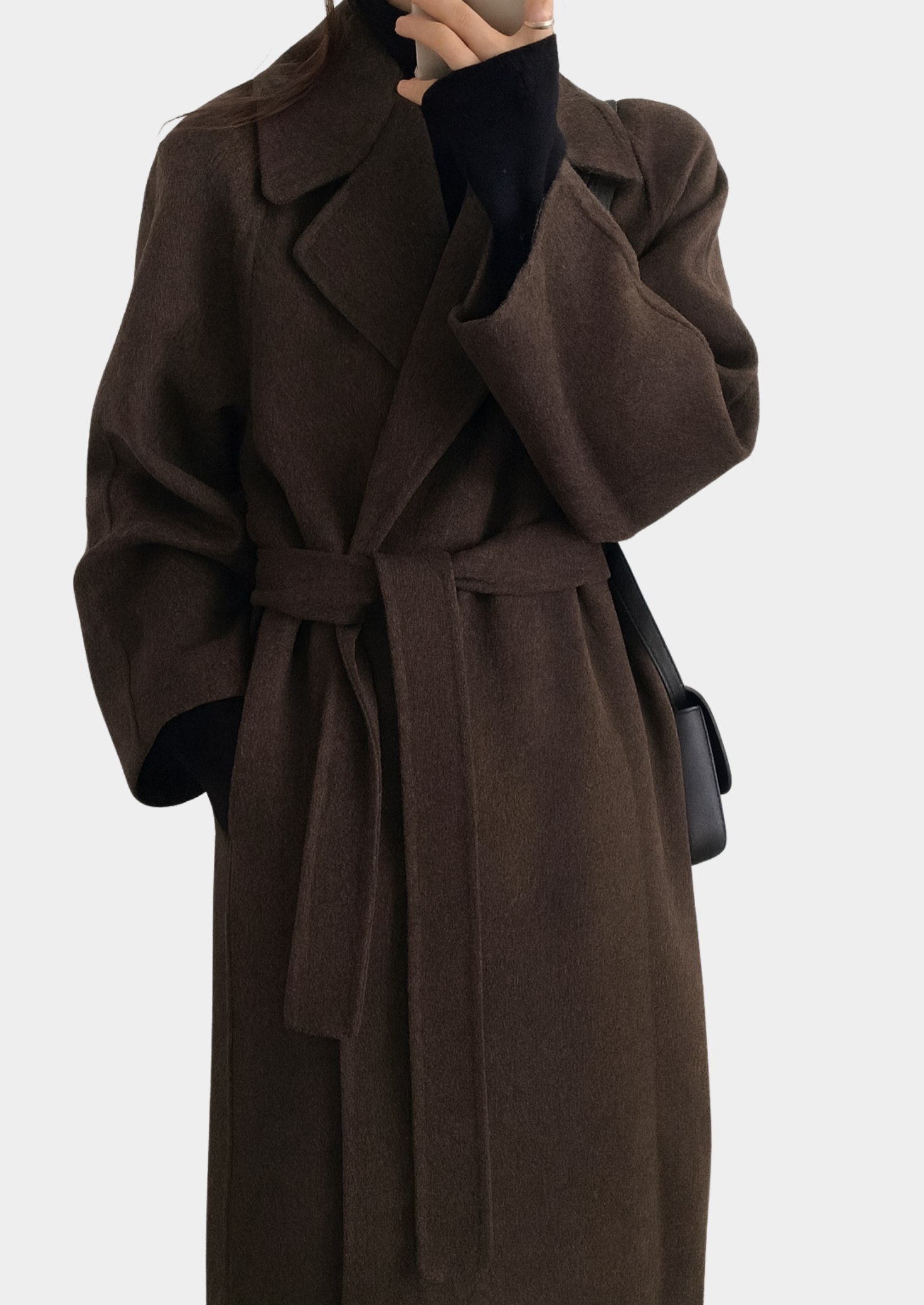 Women's Long Wool-Blend Coat with Belt