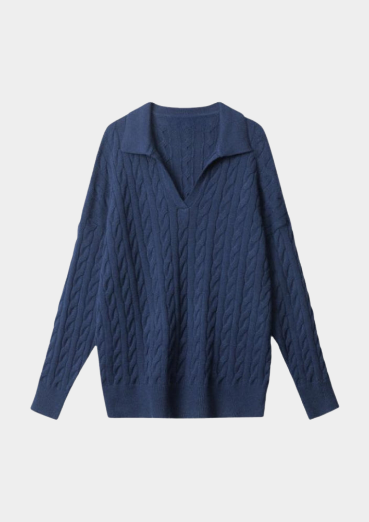 Wool Knit V-Neck Sweater with Collar Women