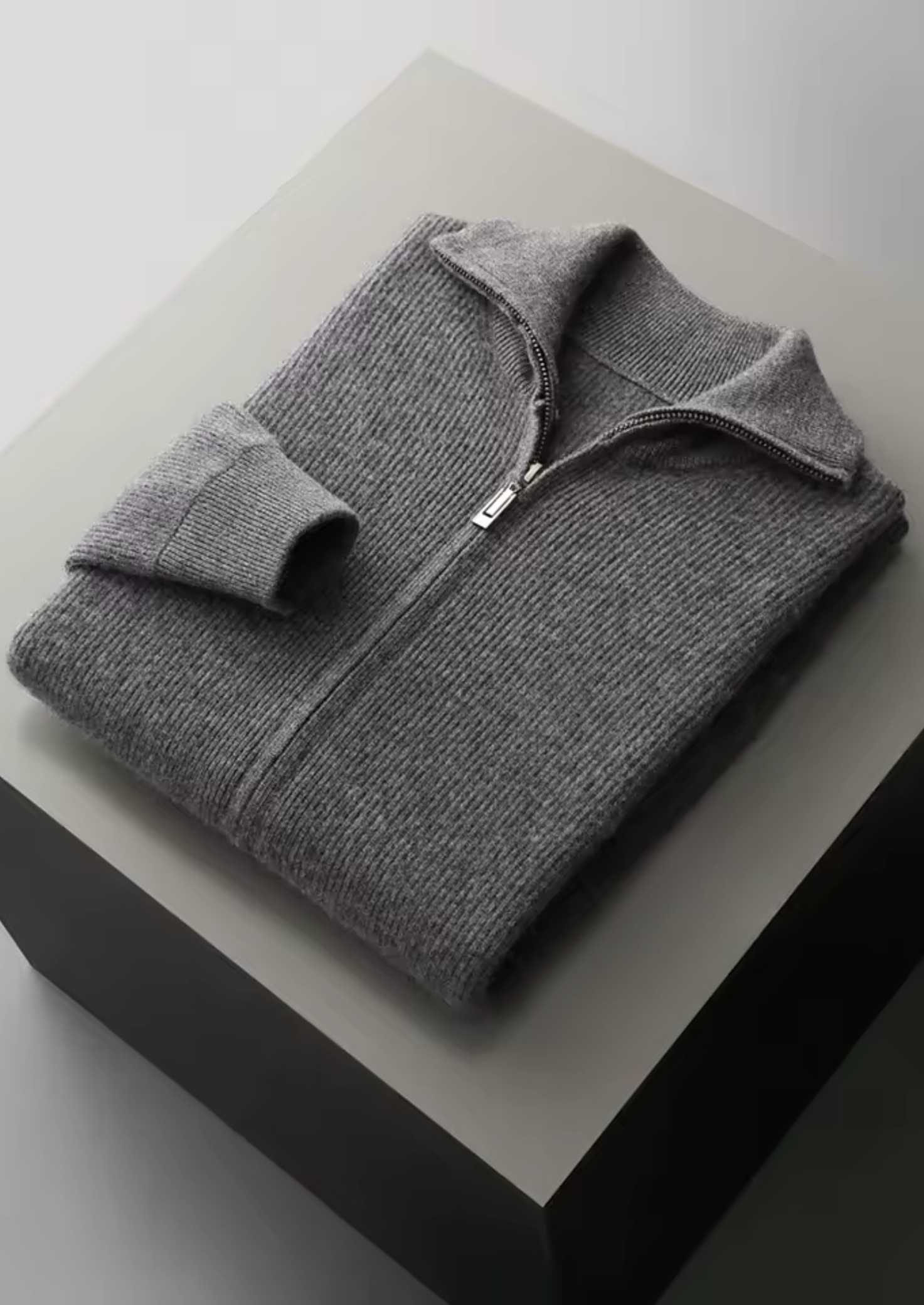 Men’s Extra-Fine Merino Wool Ribbed Knit Zip Cardigan