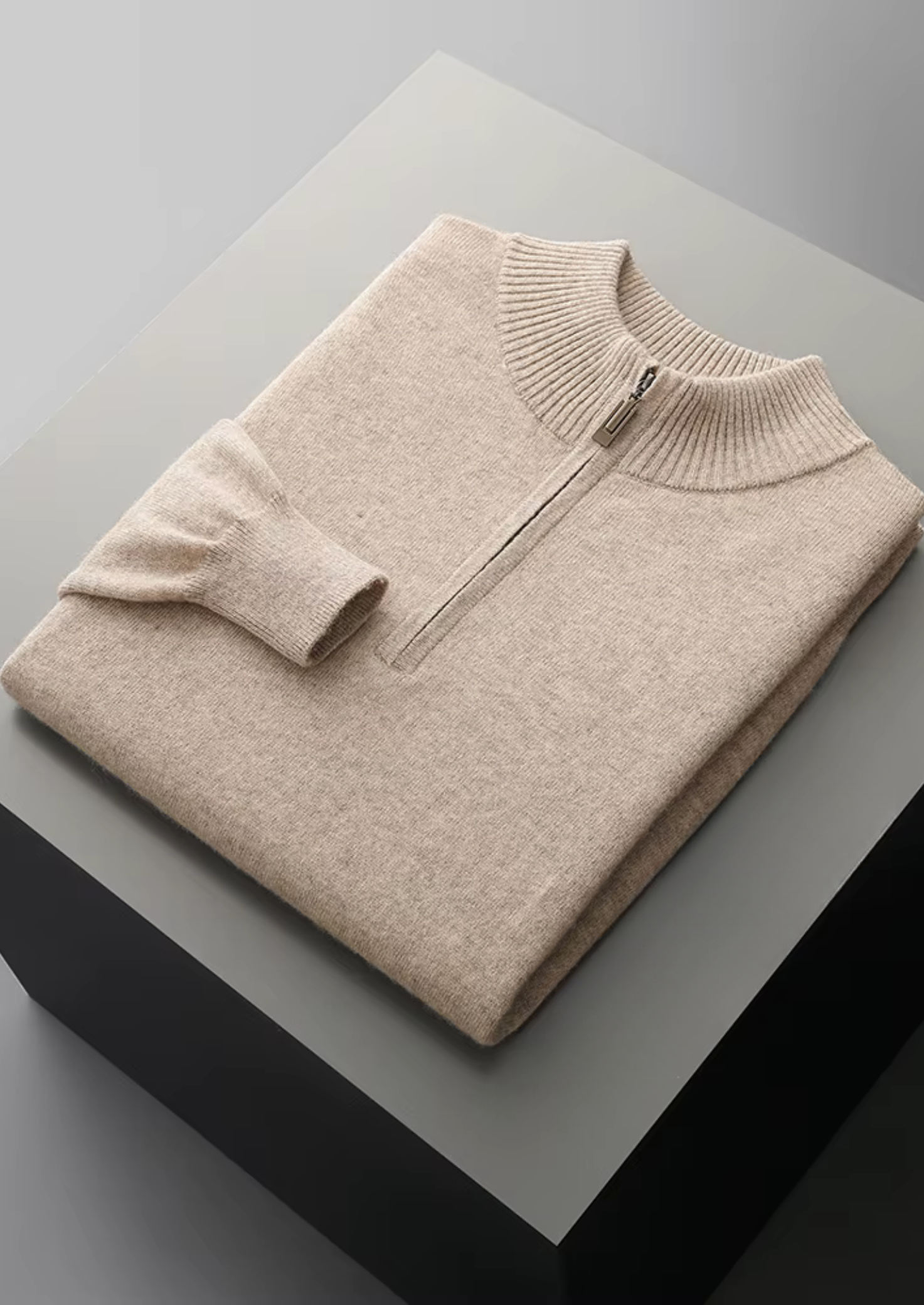Merino Wool Extra-Fine Half Zip Knit Sweater