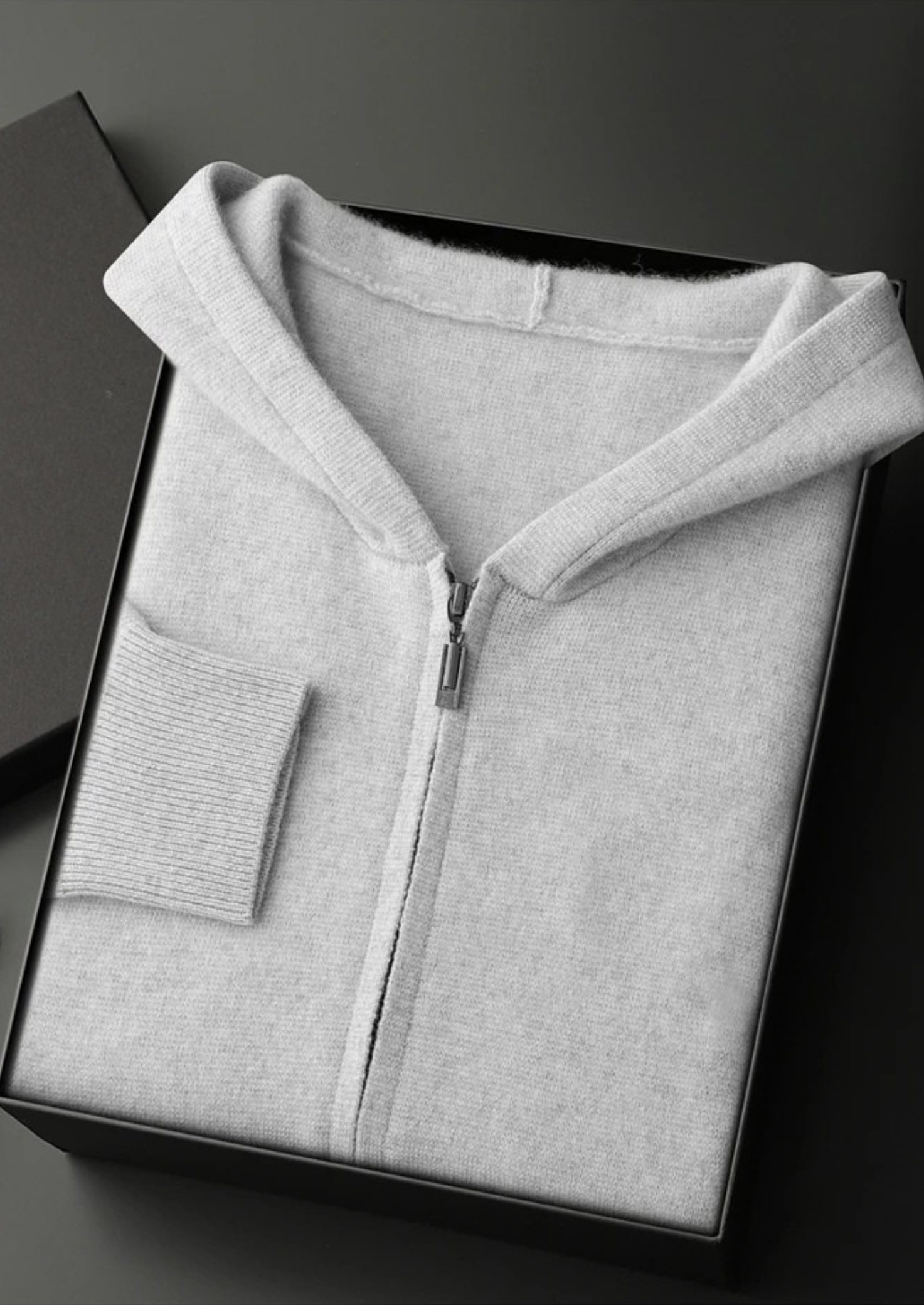 Men’s Cashmere Knit Zip Hoodie with Drawstring