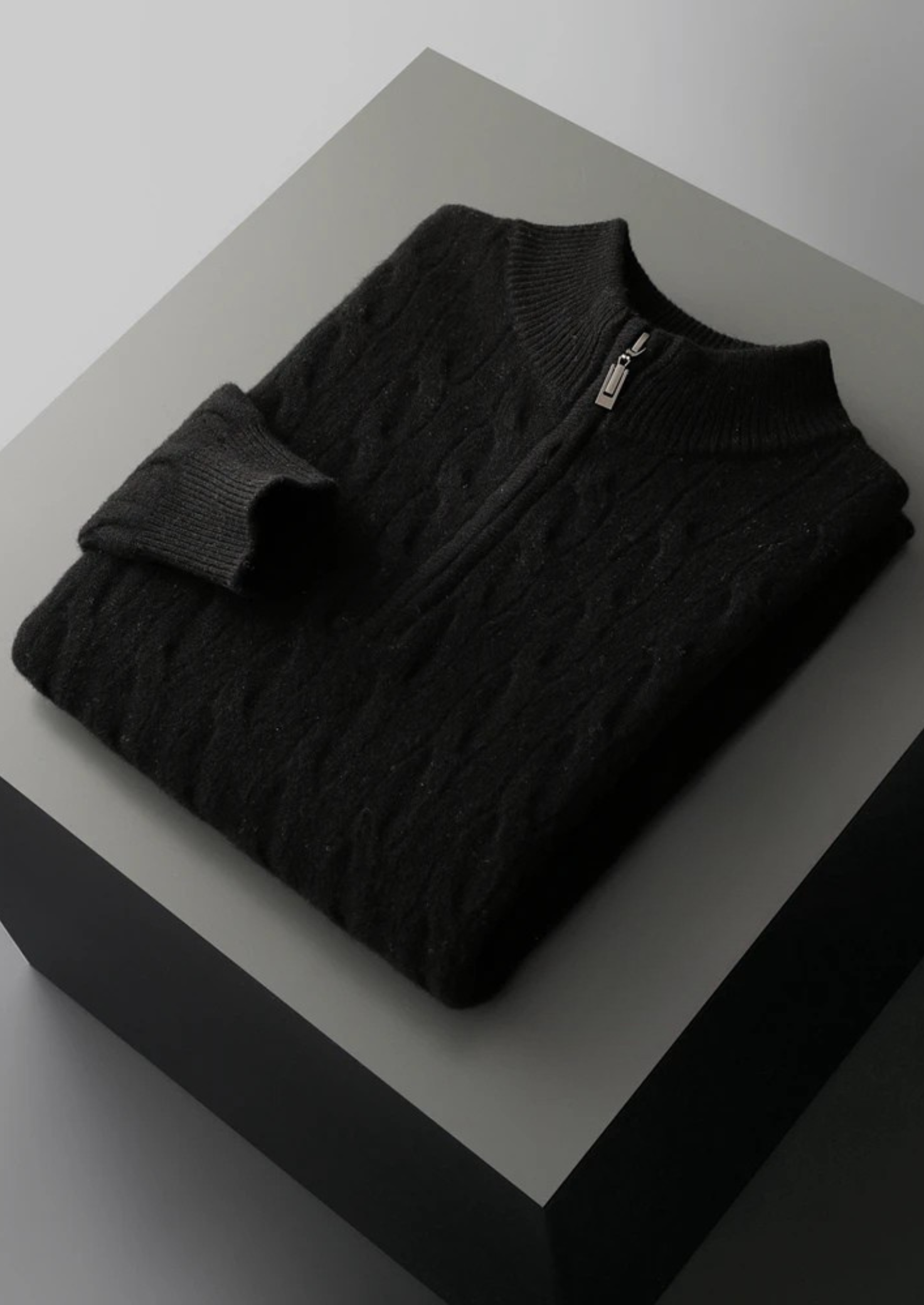 Men’s Half-Zip Cable Knit Sweater in Extra-Fine Merino Wool