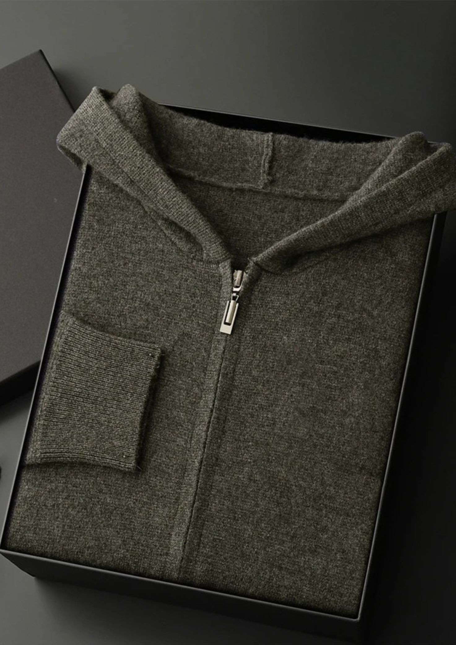 Men’s Cashmere Knit Zip Hoodie with Drawstring