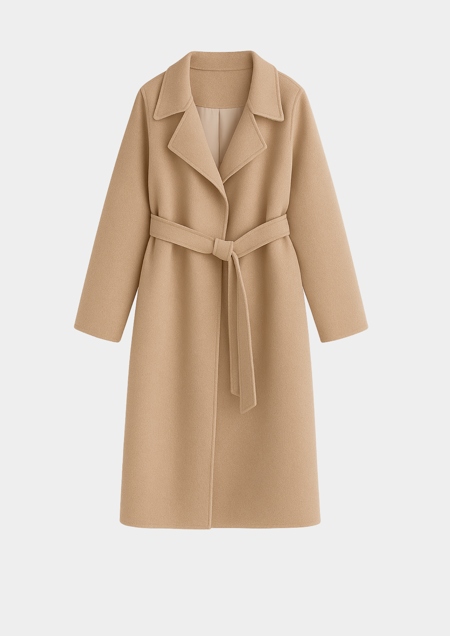 Women's Long Wool-Blend Coat with Belt