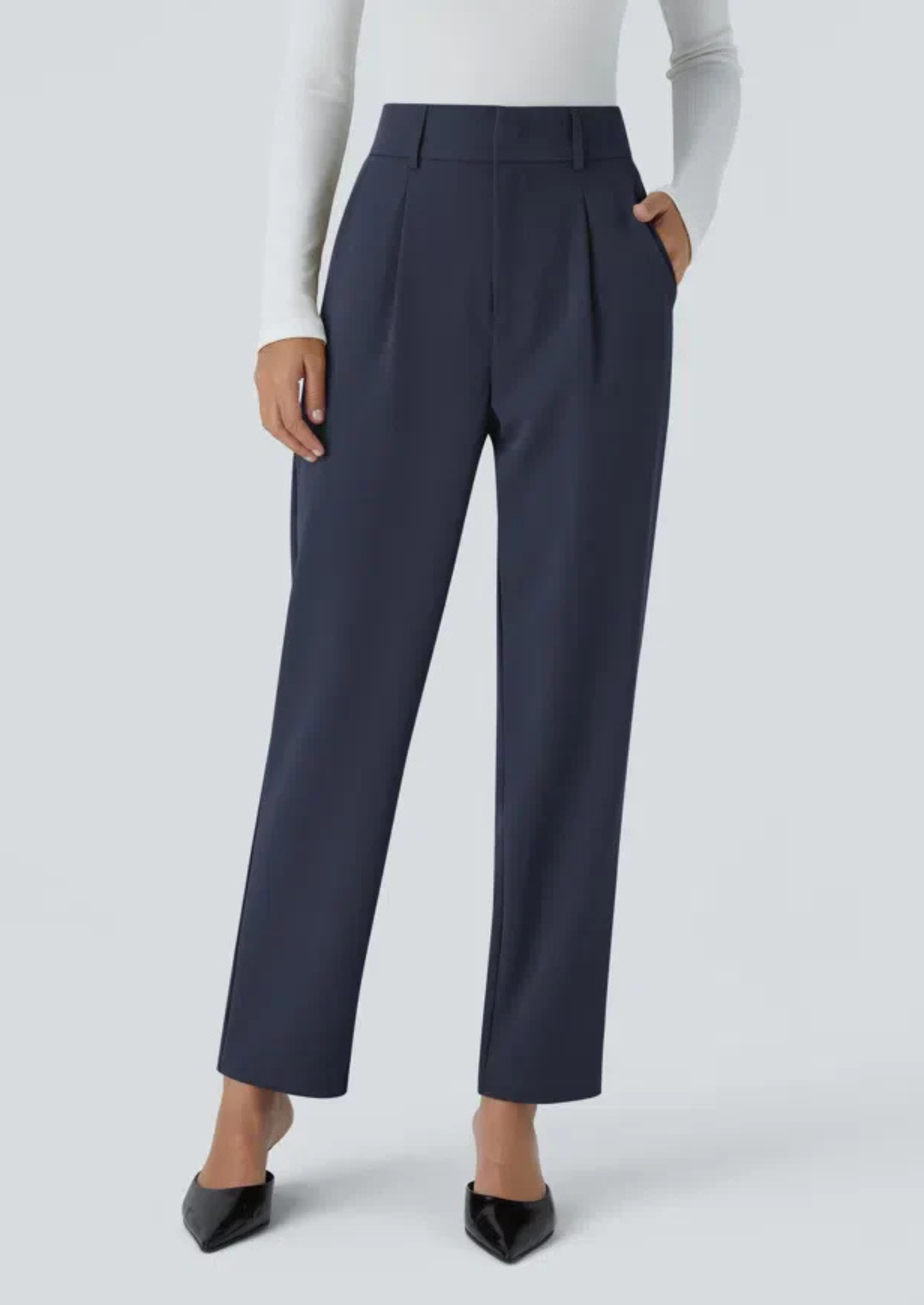 Women’s High-Waist Stretch Slim-Fit Trousers with Side Pockets