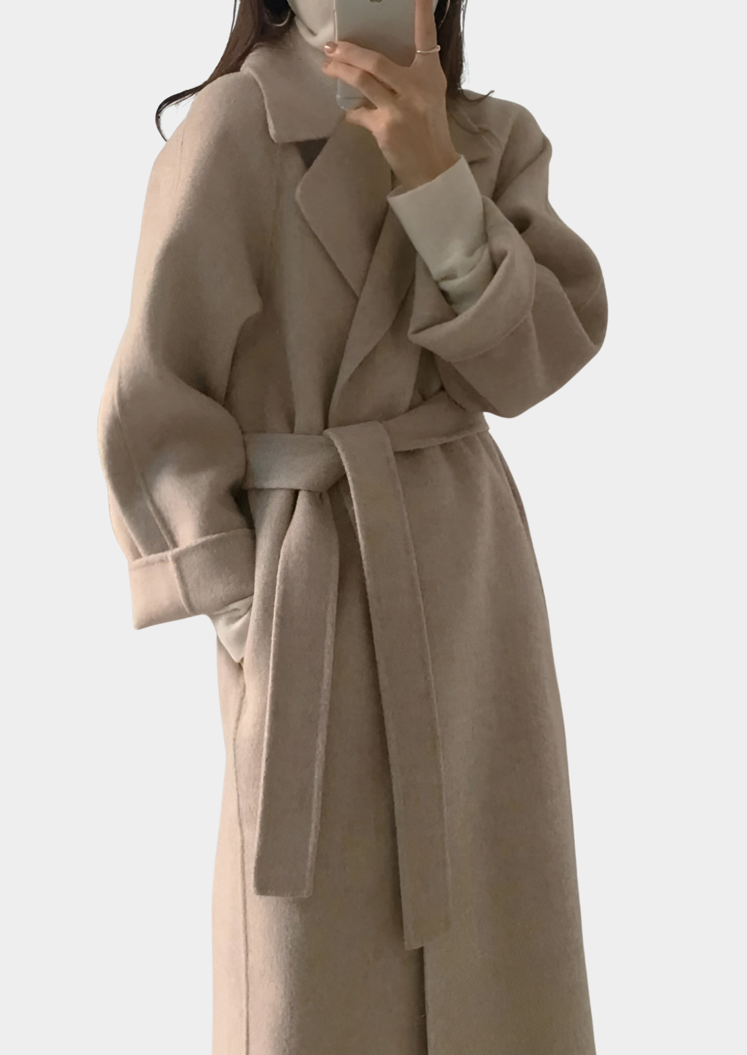 Women's Long Wool-Blend Coat with Belt