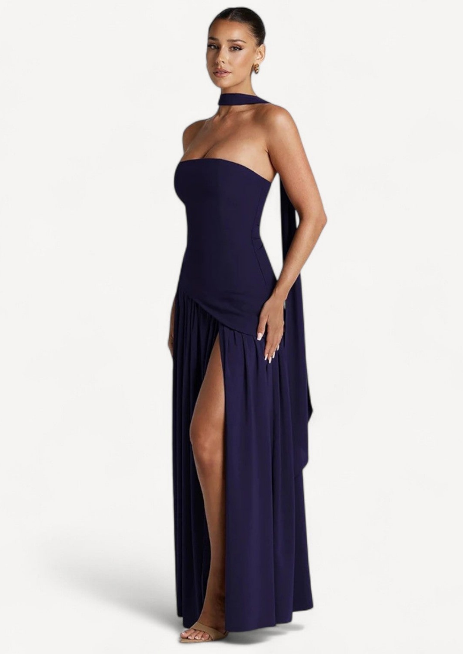 Strapless Maxi Dress with Detachable Scarf | Wedding Guest Gown Women