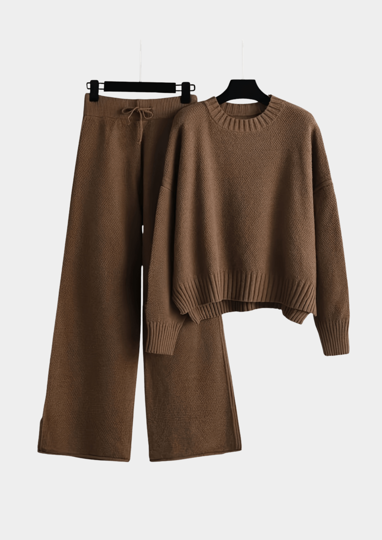 Women’s Two-Piece Knit Lounge Set with Sweater and Wide-Leg Pants
