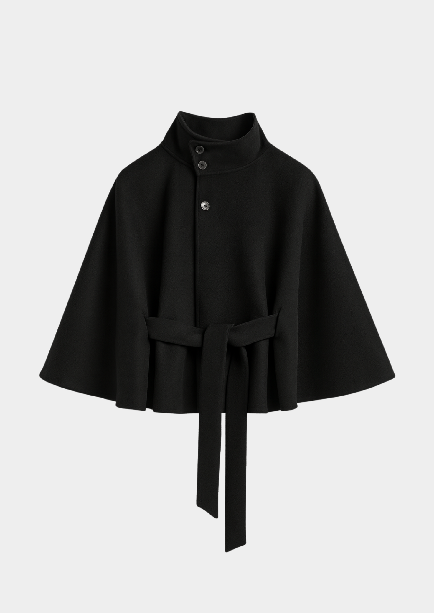Women's Cape Coat with High Collar and Belt