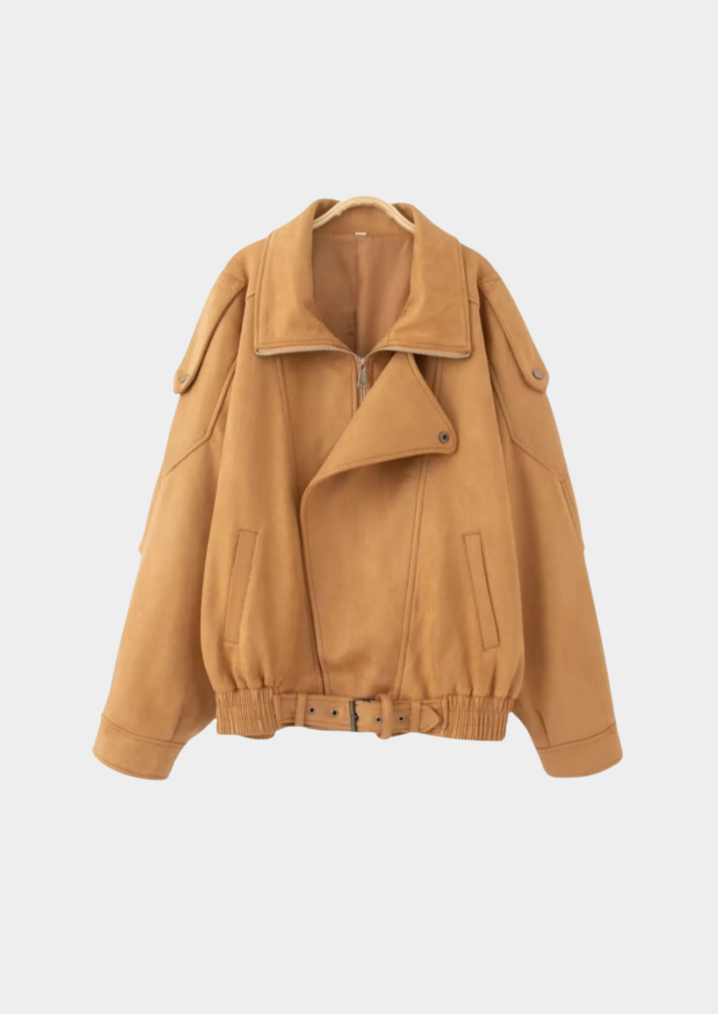 Suede-Style Belted Zip Jacket Women