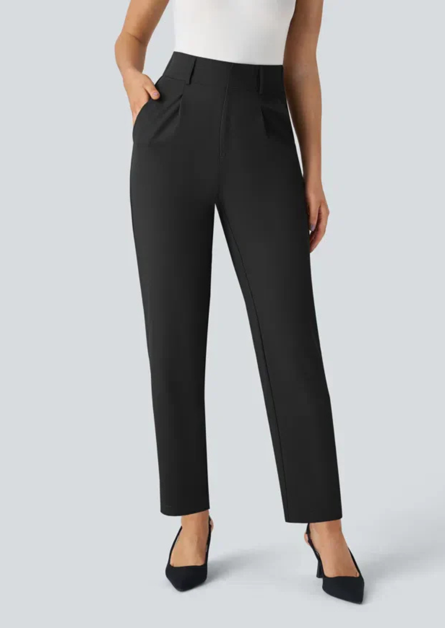 Women’s High-Waist Stretch Slim-Fit Trousers with Side Pockets