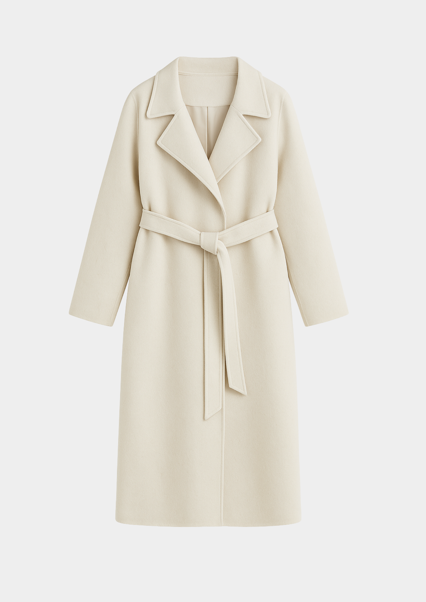 Women's Long Wool-Blend Coat with Belt