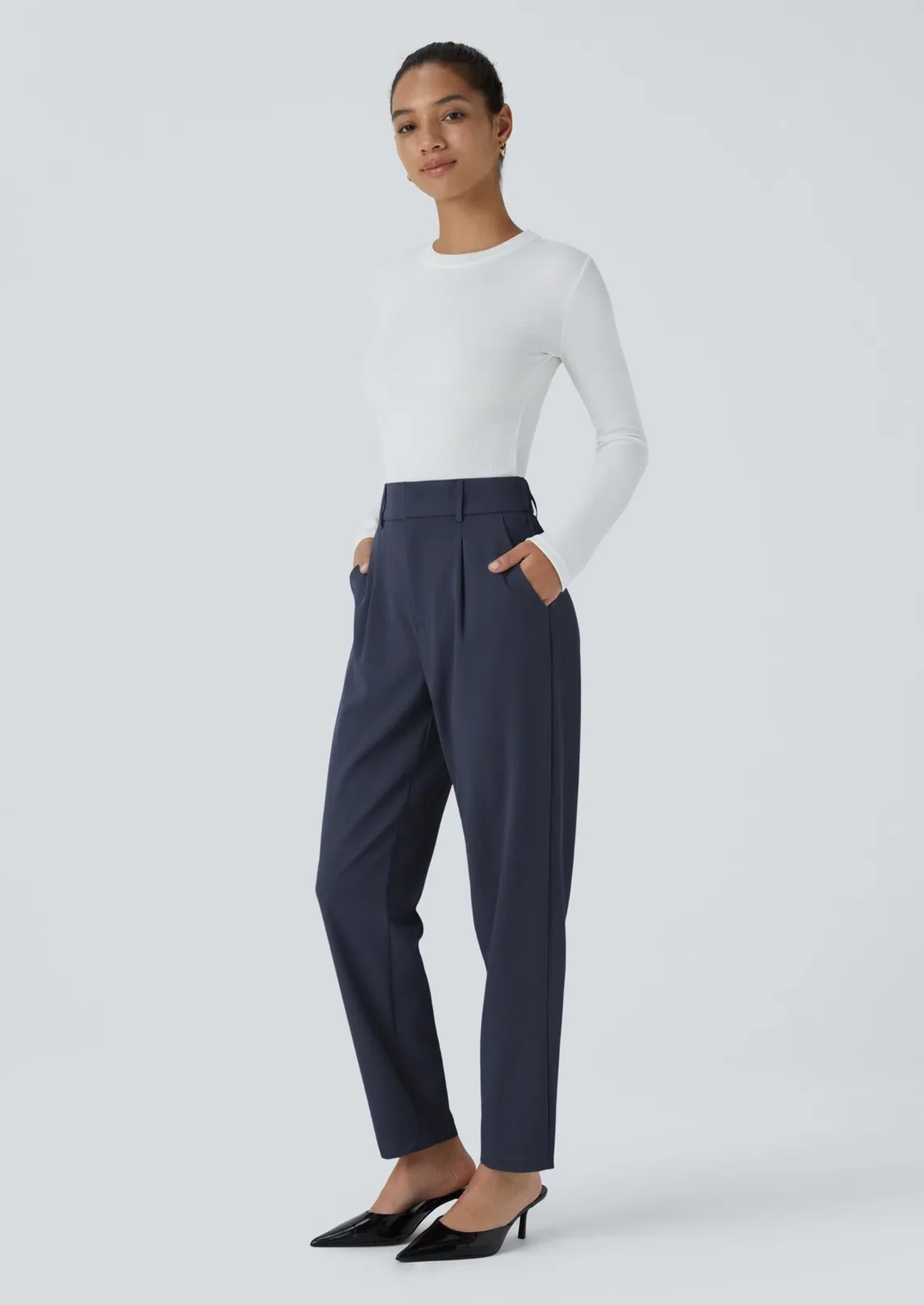 Women’s High-Waist Stretch Slim-Fit Trousers with Side Pockets