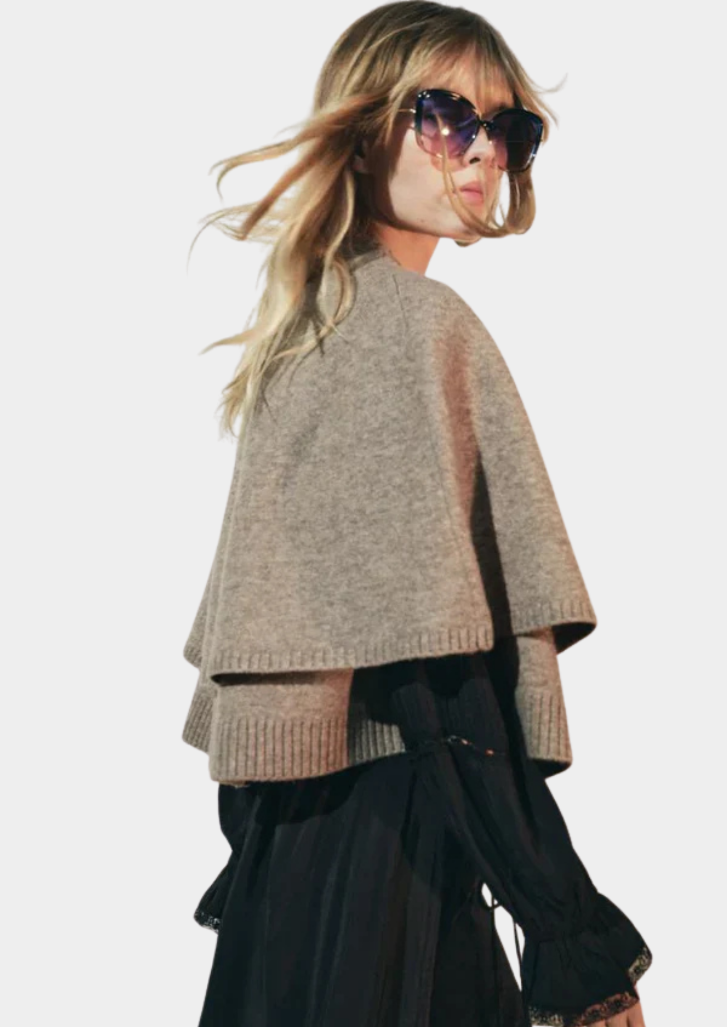 Women’s Knitted Cape Jacket with Button Front and Short Sleeves