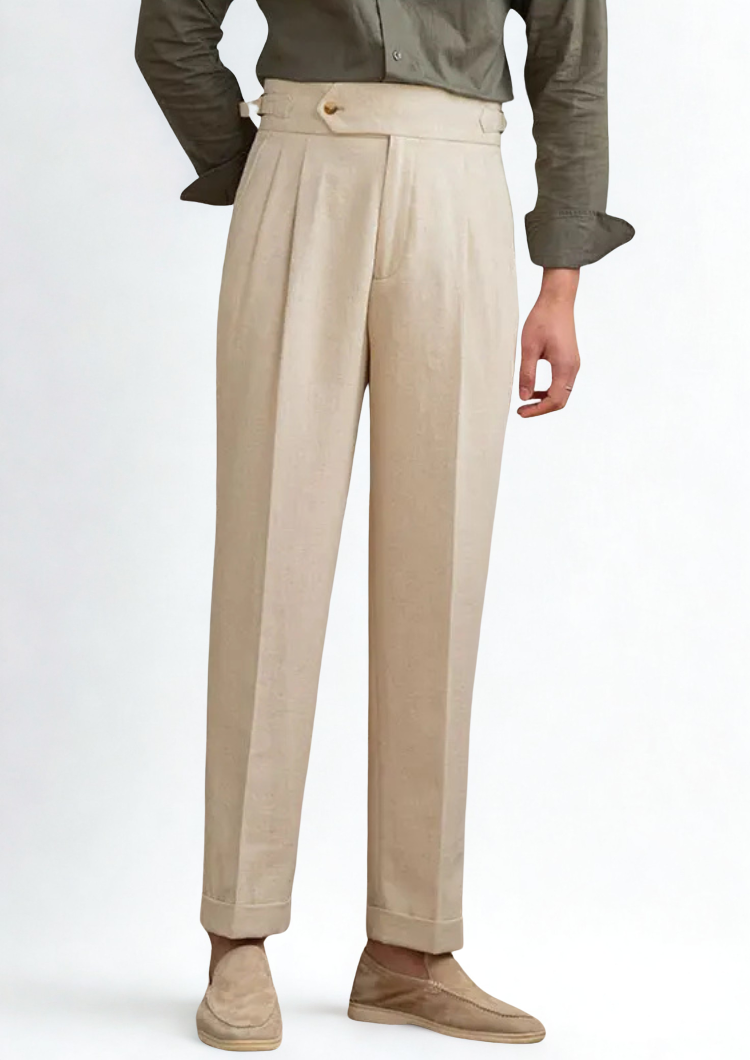 Verona Pleated Wool Trousers - Beige