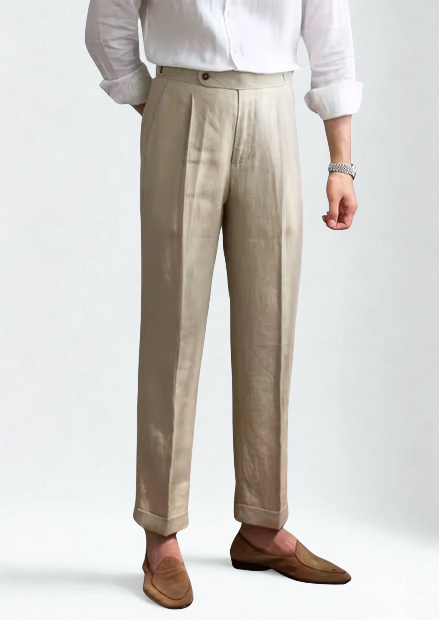 Genova Pleated Wool Trousers - Beige