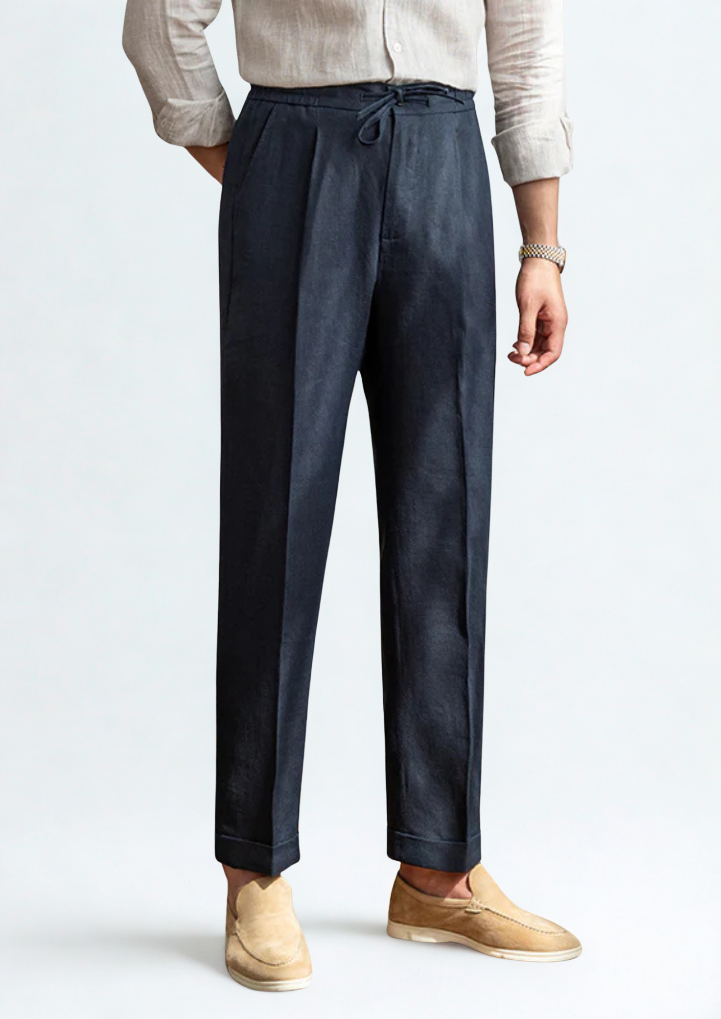 Drawstring Classic Trousers - Navy Blue