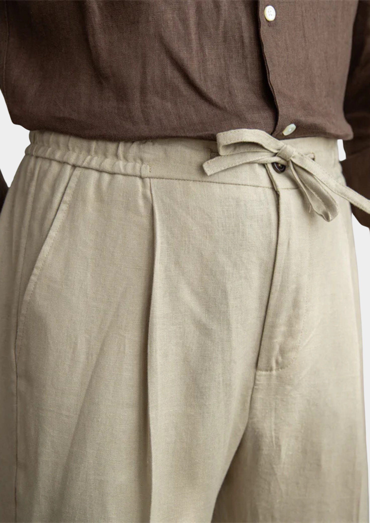 Drawstring Relaxed Trousers - Beige